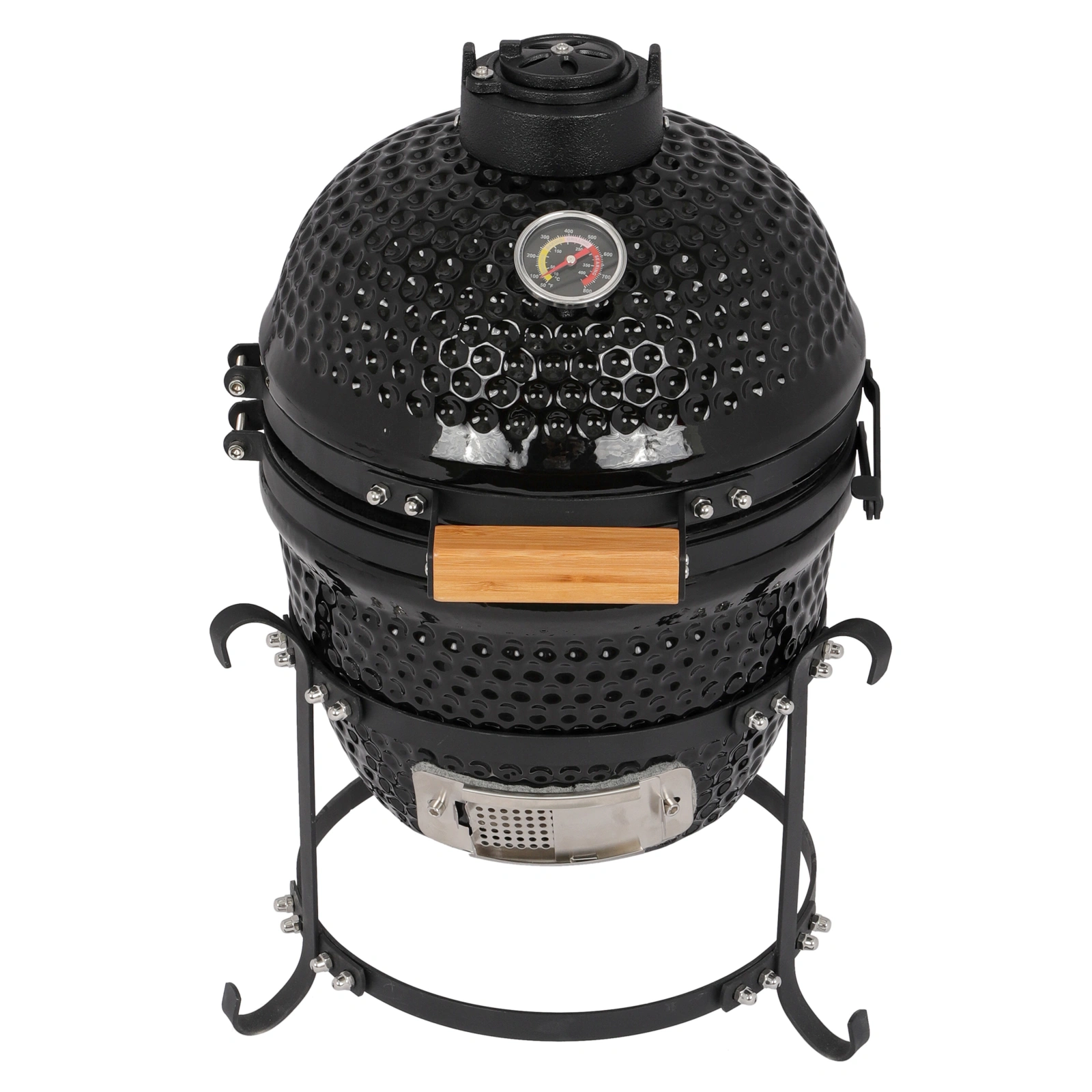 13in Round Ceramic Charcoal Grill, Smokeless Portable BBQ for Outdoor Camping & Backyard, Black view 3