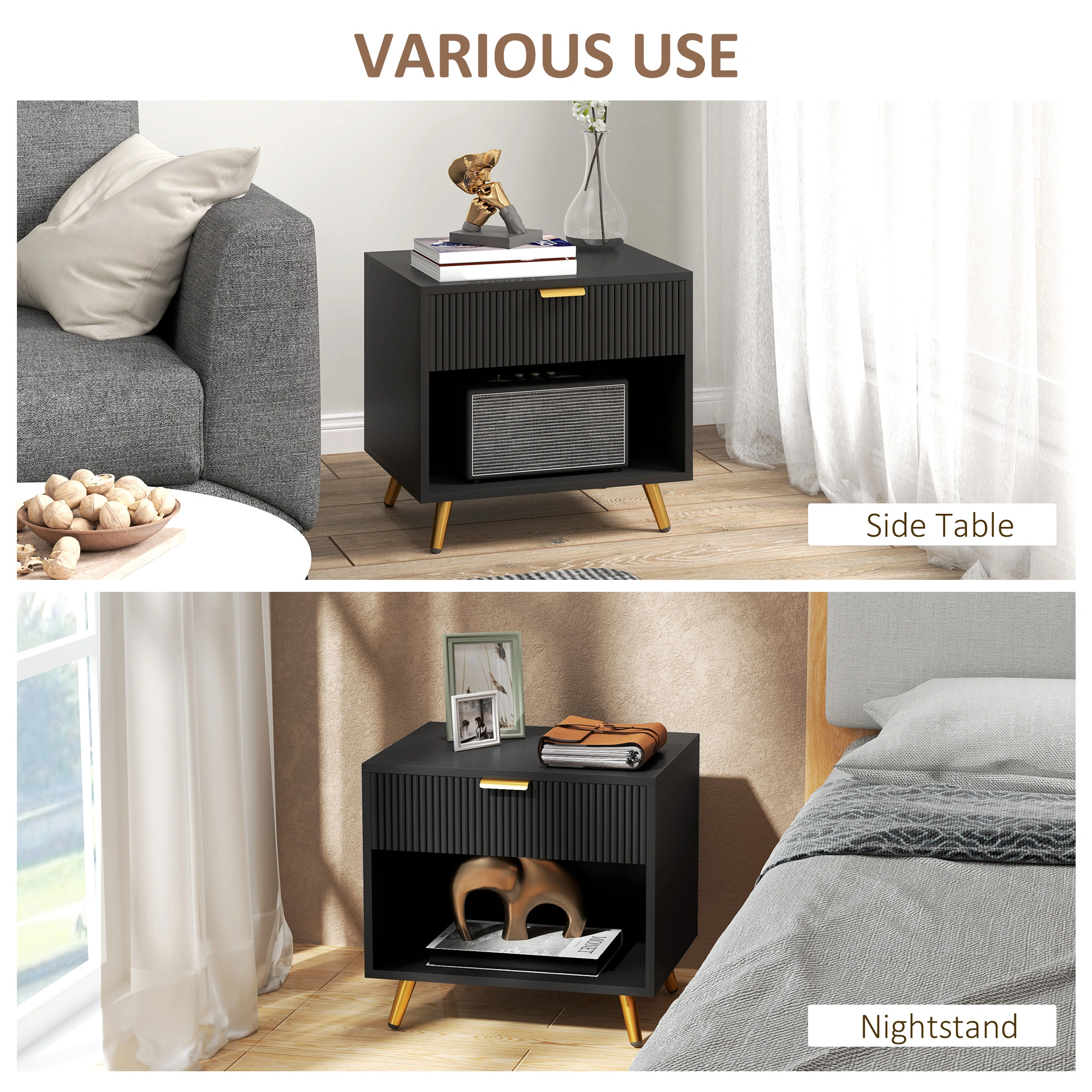 Bedside Tables, Nightstand Storage Cabinet, Modern Bedside Table with Drawer, Compact Bedroom Furniture view 3