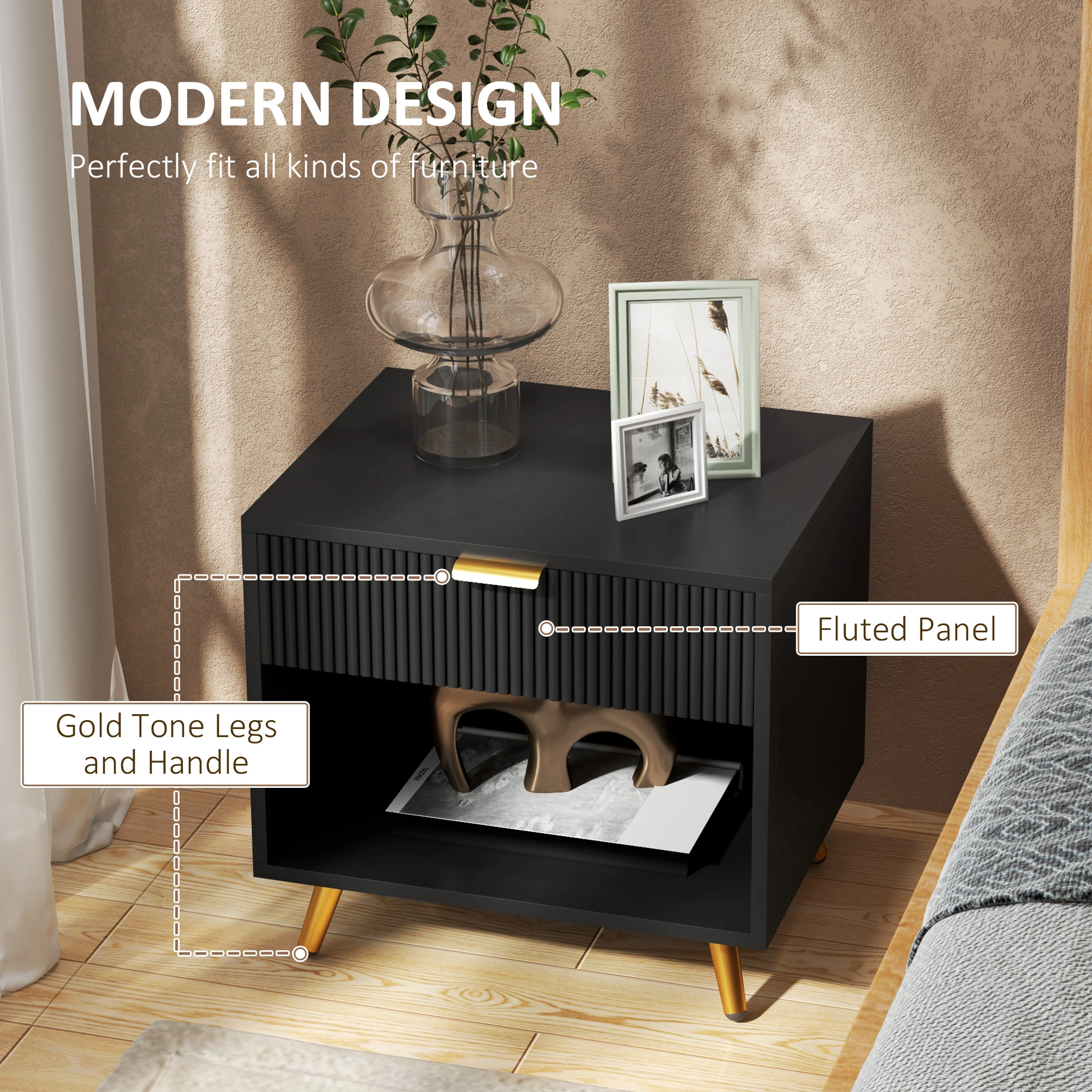 Bedside Tables, Nightstand Storage Cabinet, Modern Bedside Table with Drawer, Compact Bedroom Furniture view 4