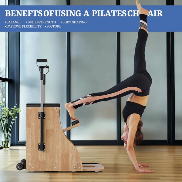 Pilates Chair Wunda Chair Pilates Combo Chair with Handles Split Pedals Reformer Machine for Yoga Core Training Rehabilitation Includes Non-Slip Socks (Wood Panel Bracket) view 3