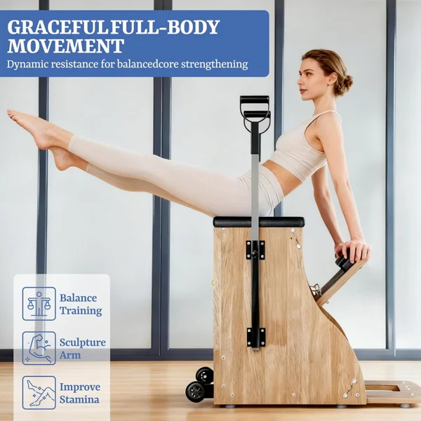 Pilates Chair Wunda Chair Pilates Combo Chair with Handles Split Pedals Reformer Machine for Yoga Core Training Rehabilitation Includes Non-Slip Socks (Wood Panel Bracket) view 5