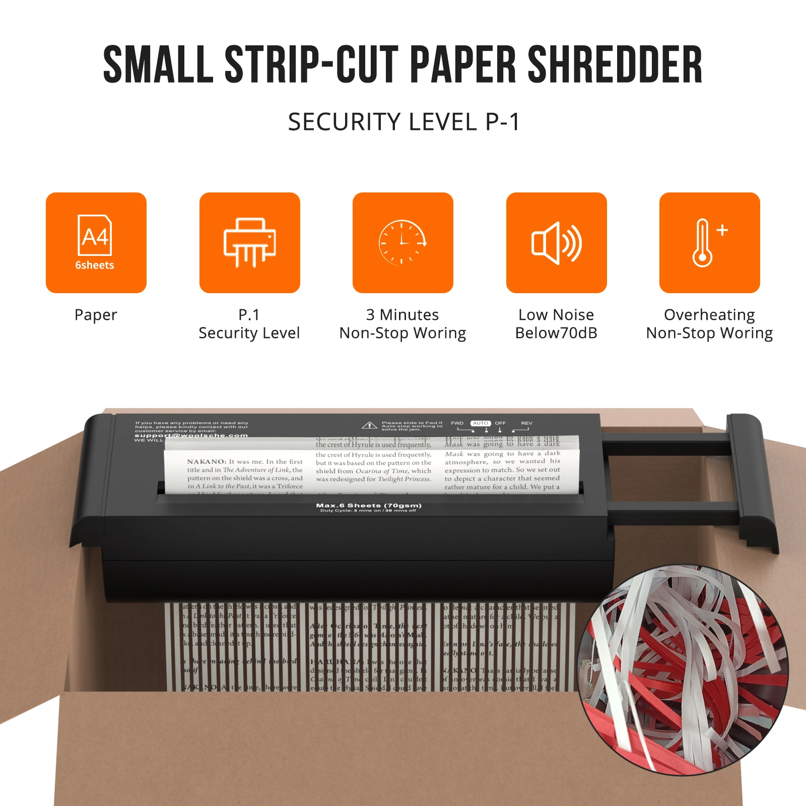 Small Paper Shredder for Home, 6 Sheet Strip Cut Paper Shredder Without Basket,Portable Shredder Extendable Arm Design with Overheat Protection for Home Office view 2