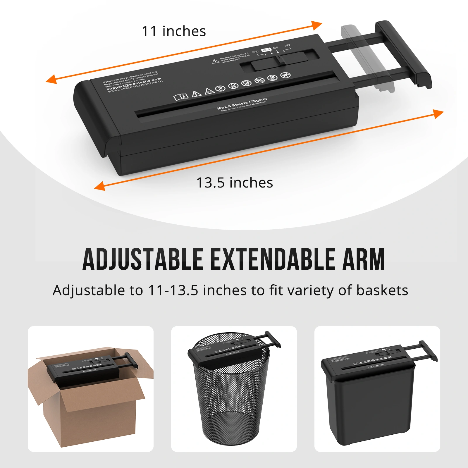 Small Paper Shredder for Home, 6 Sheet Strip Cut Paper Shredder Without Basket,Portable Shredder Extendable Arm Design with Overheat Protection for Home Office view 3