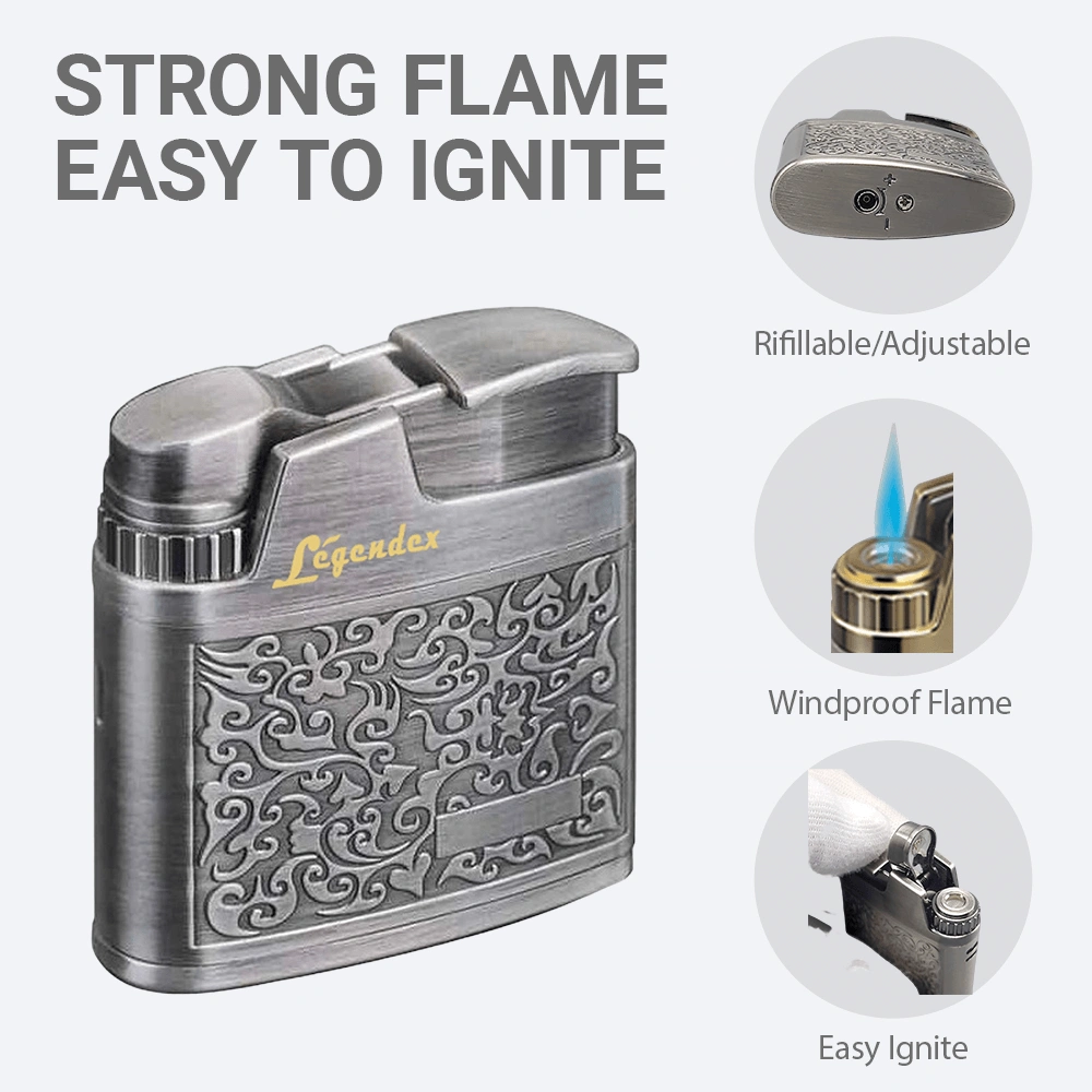 LEGENDEX CLIMBER Windproof Lighter, Antique Copper, Arabesque Pattern, Vintage Style, Refillable Adjustable Flame for Cigar, Cigarette, Kitchen, Outdoor view 4