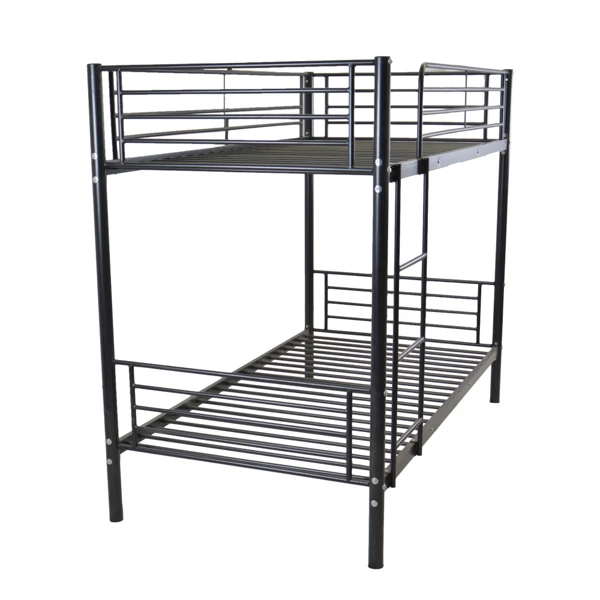 Iron Bed Bunk Bed with Ladder for Kids Twin Size Black view 3