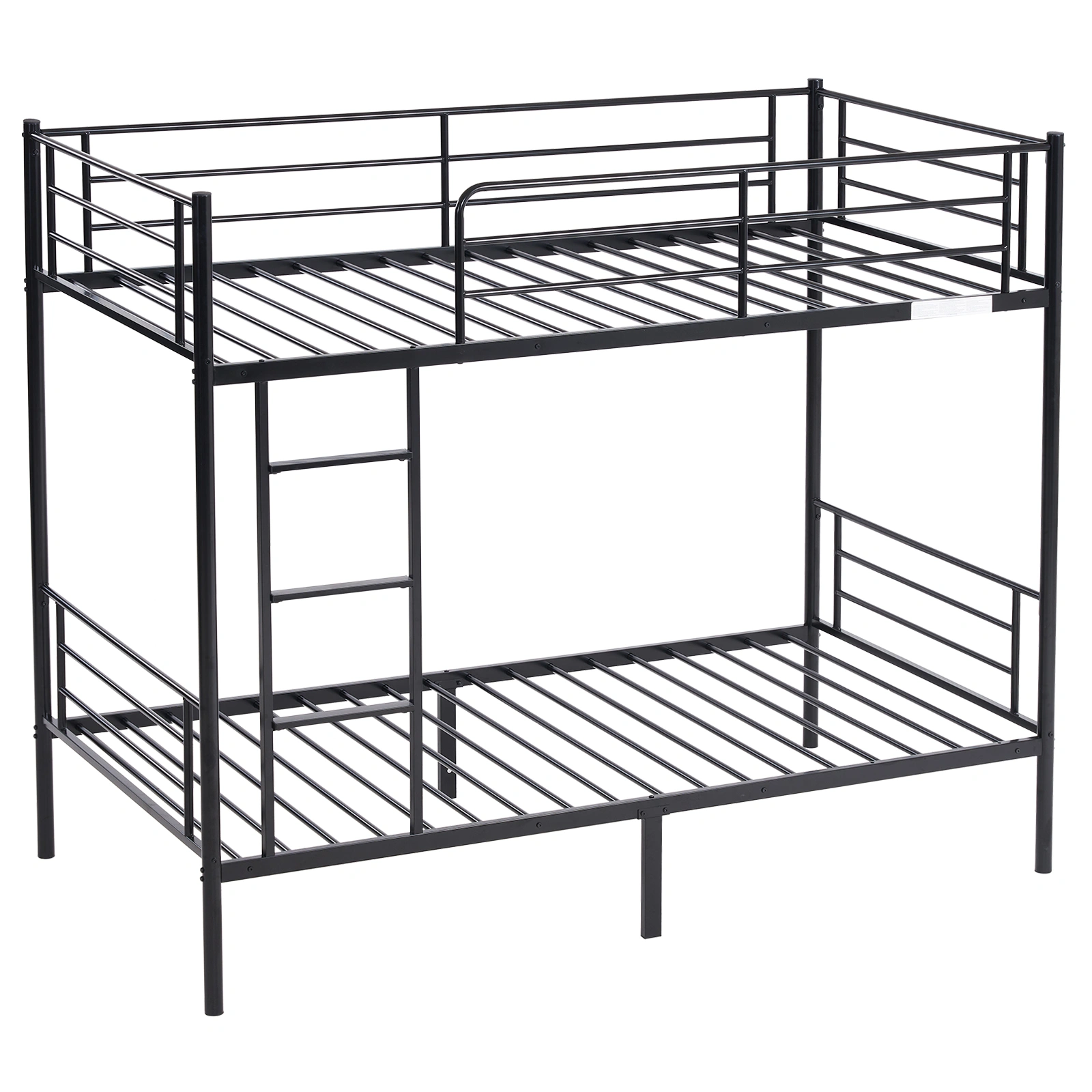 Iron Bed Bunk Bed with Ladder for Kids Twin Size Black
