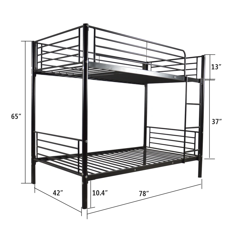 Iron Bed Bunk Bed with Ladder for Kids Twin Size Black view 11