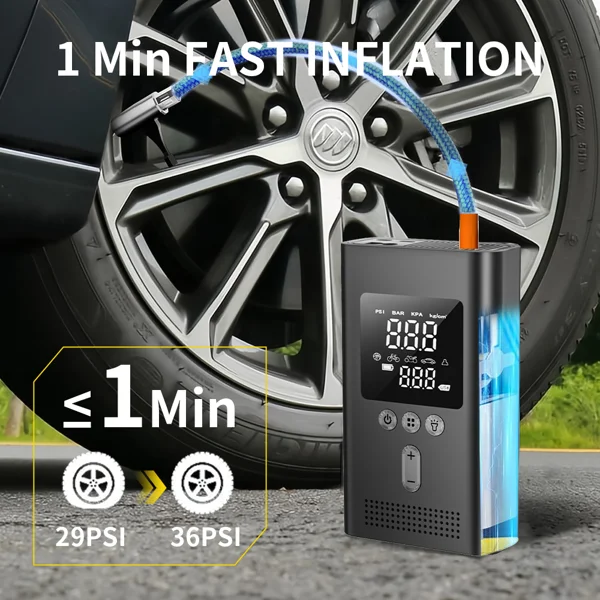 Portable Car Jump Starter with Air Compressor,150PSI Digital Tire Inflator,Car Battery Jump Starter (9.0 Gas/6.5L Diesel),Safe Clamps for Easy Use, Christmas Gift view 3