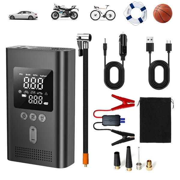 Portable Car Jump Starter with Air Compressor,150PSI Digital Tire Inflator,Car Battery Jump Starter (9.0 Gas/6.5L Diesel),Safe Clamps for Easy Use, Christmas Gift