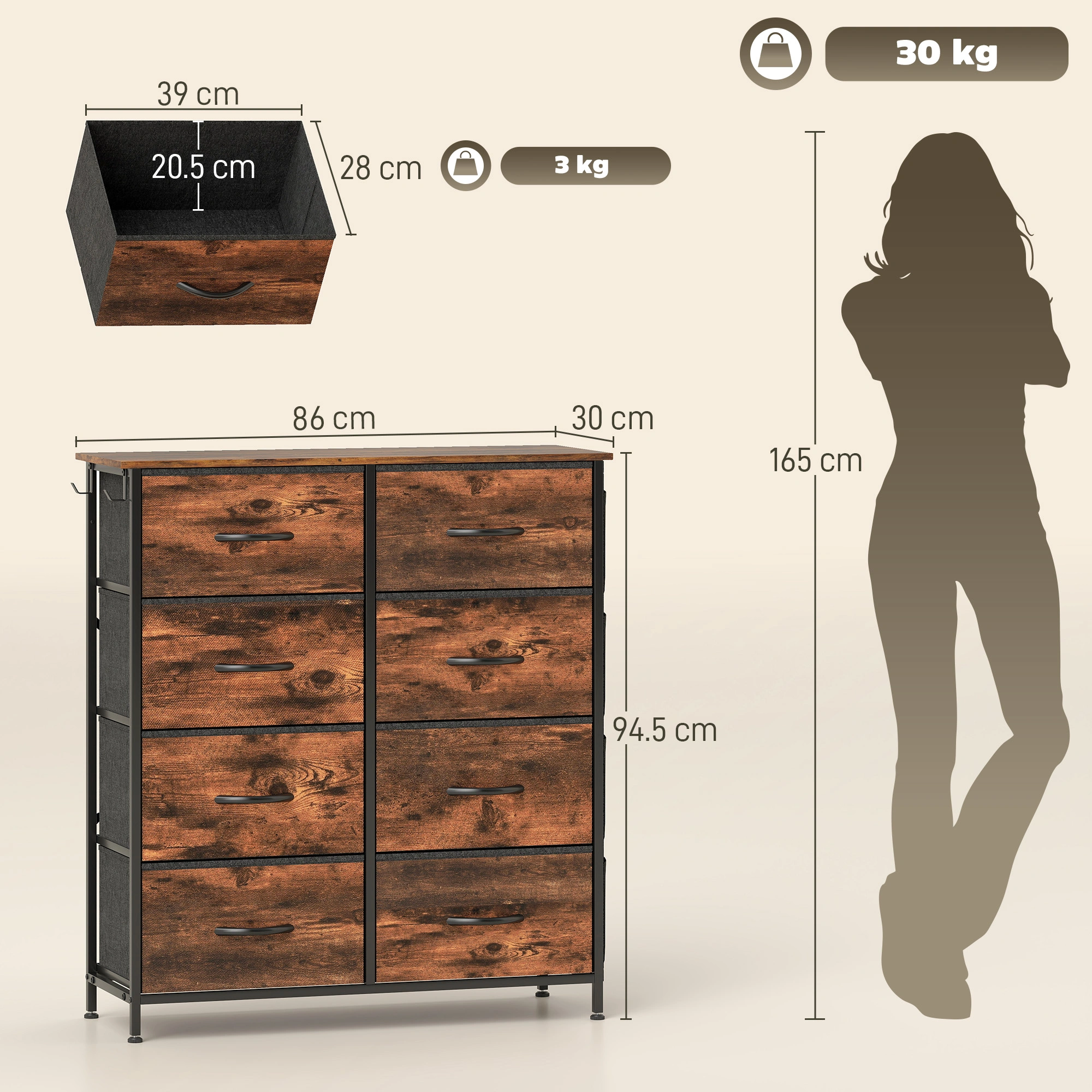 Rustic Wood Storage Chest 2-Drawer Console Table, Compact Media Organizer Cabinet for Living Room, Entryway & Bedroom, Walnut Brown view 2