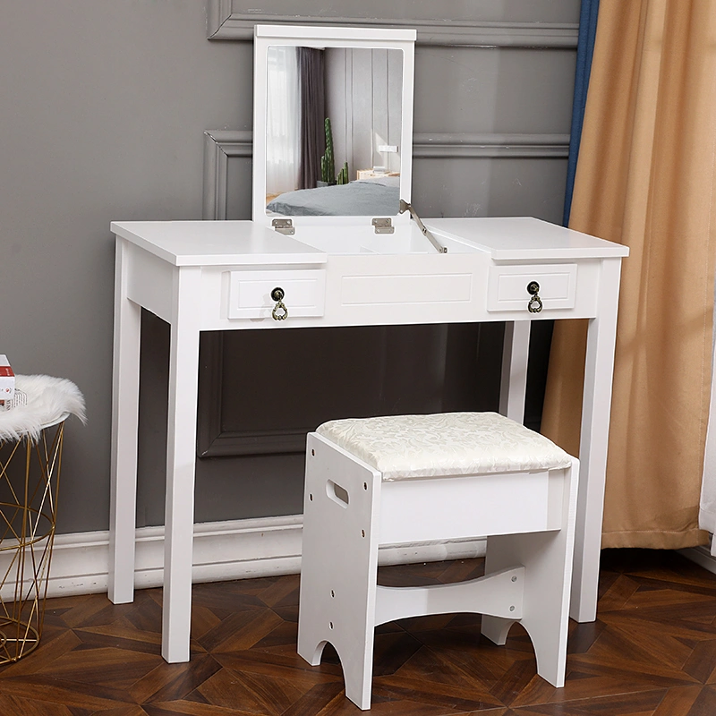 White Dresser with Flip Mirror, Double Drawer Storage, Straight Feet Design, Modern Bedroom Cabinet Organizer