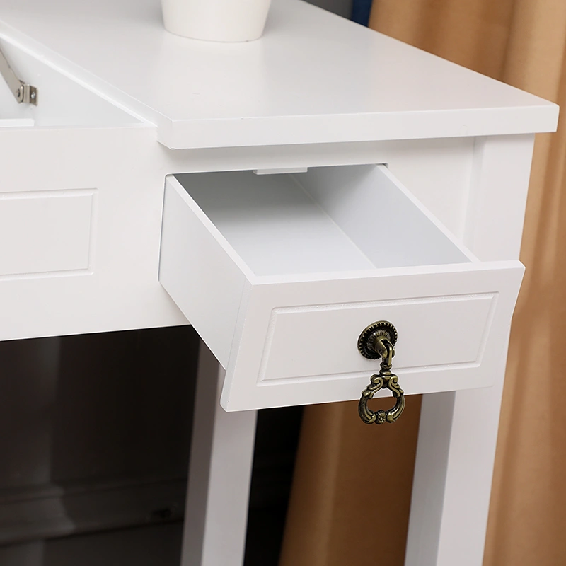 White Dresser with Flip Mirror, Double Drawer Storage, Straight Feet Design, Modern Bedroom Cabinet Organizer view 3