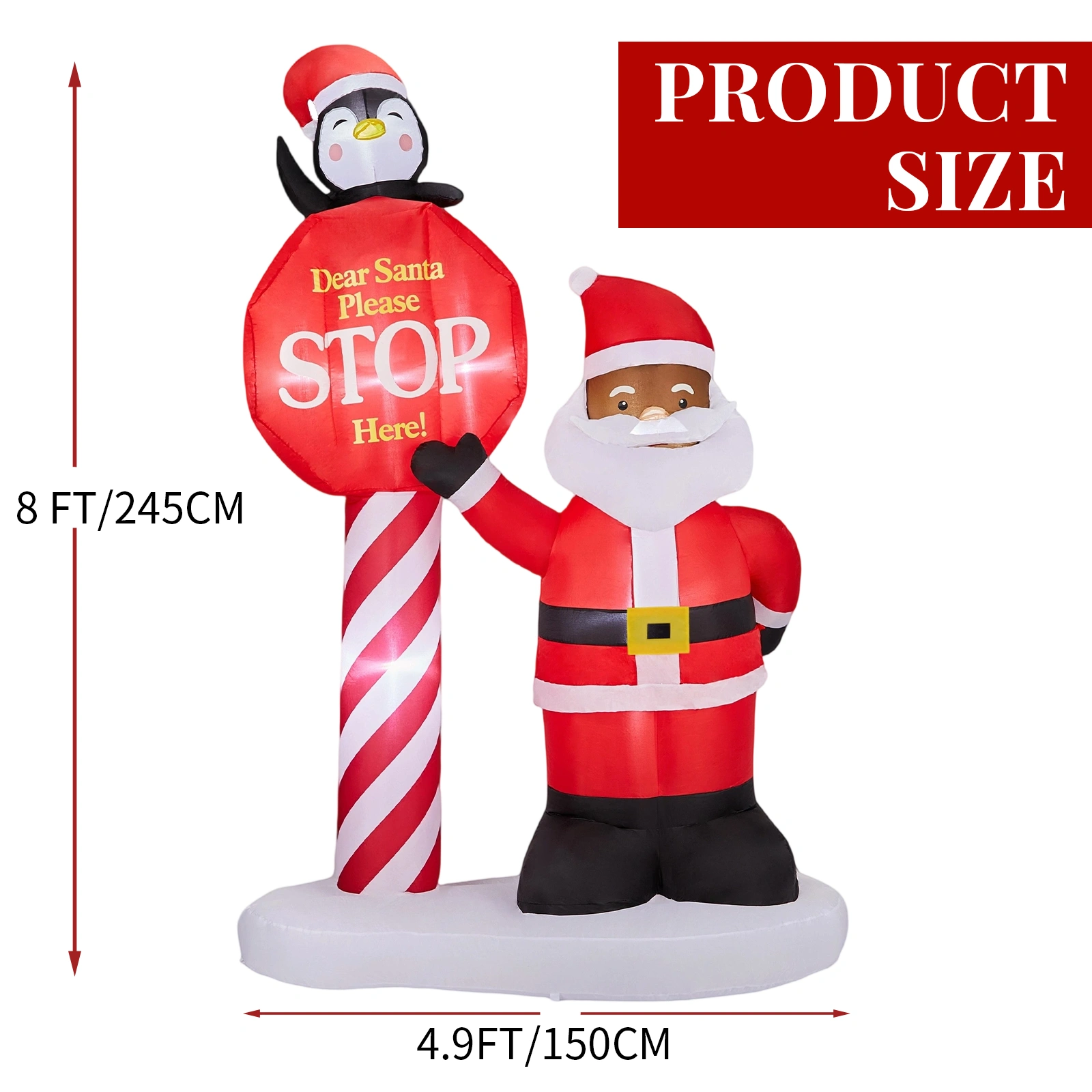 8.2FT Lighted Christmas Inflatable Black Santa with Road Sign, LED Blow Up Yard Decor for Holiday Party Front Lawn Garden view 3