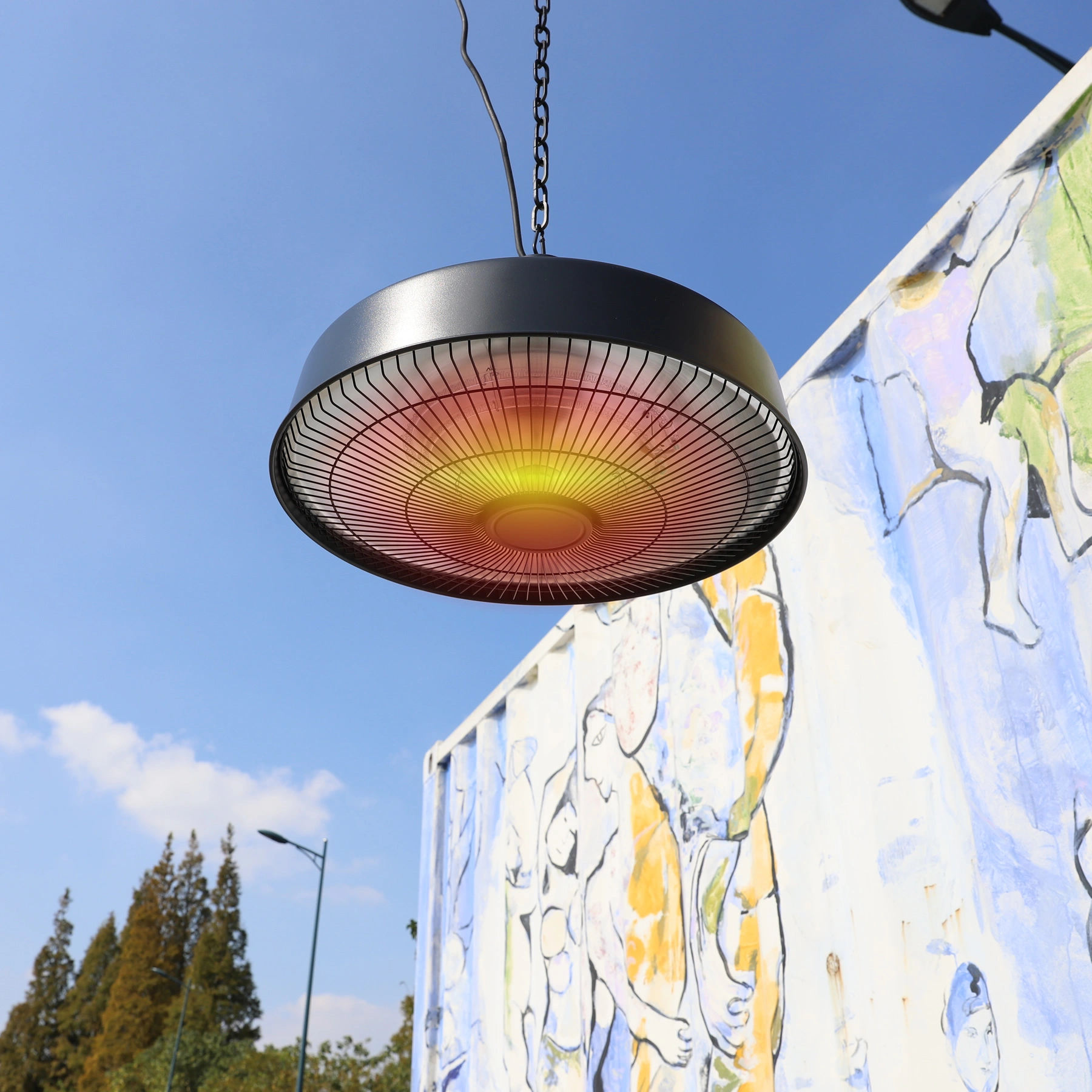 Electric Outdoor Ceiling Patio Heater, 900/1200/2100W Dimmable with Remote & Touch Switch, LED Light, Black ZHQ2070-C-N for BBQ, Balcony