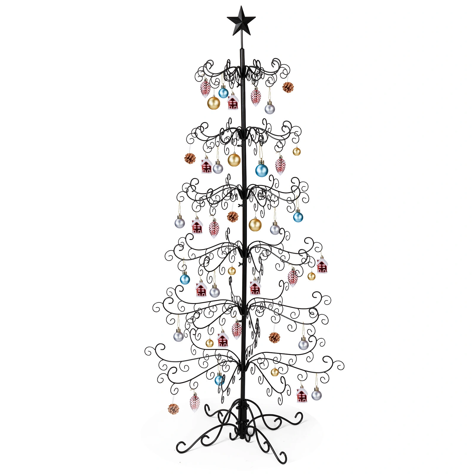 6ft Wrought Iron Christmas Tree, Metal Ornament Display Tree Stand for for Holiday Party Home Decor, Indoor & Outdoor Decor Hanger, Black view 11