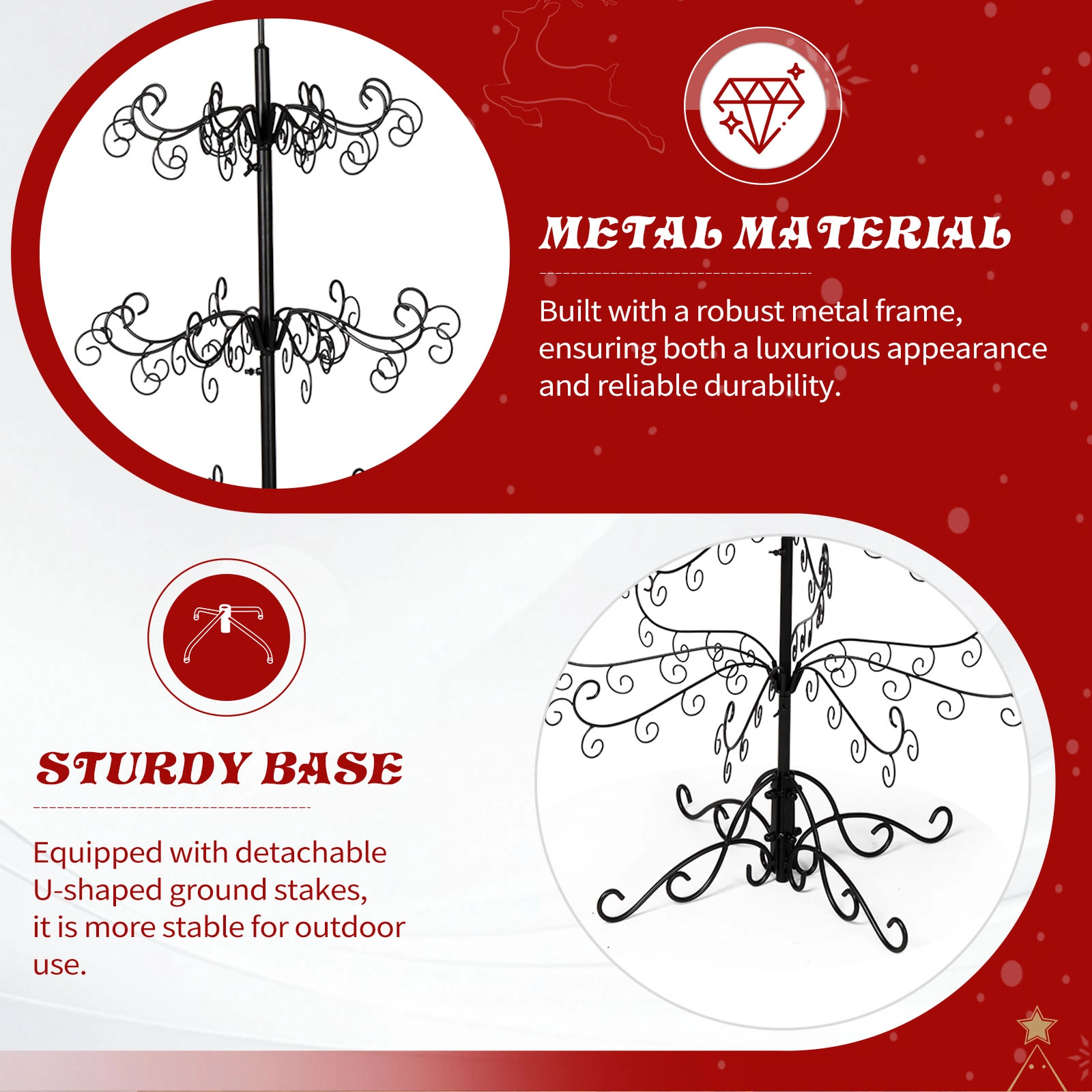 6ft Wrought Iron Christmas Tree, Metal Ornament Display Tree Stand for for Holiday Party Home Decor, Indoor & Outdoor Decor Hanger, Black view 7