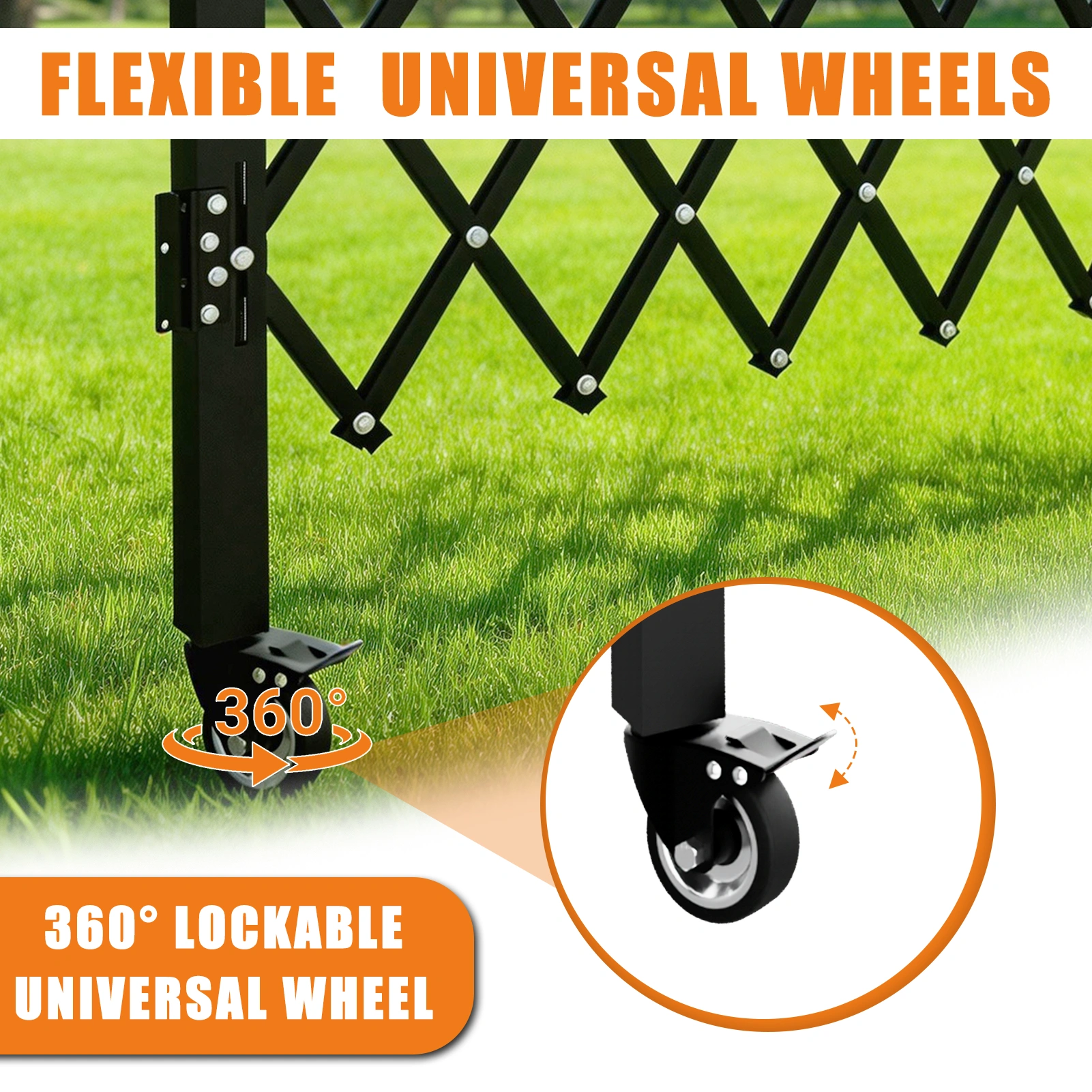 Foldable Security Gate, Expandable Safety Barrier, 360° Swivel Casters Lockable, Portable Rolling Barricade for Garage Warehouse Driveway Pool, 51.57"H x 42"W view 2