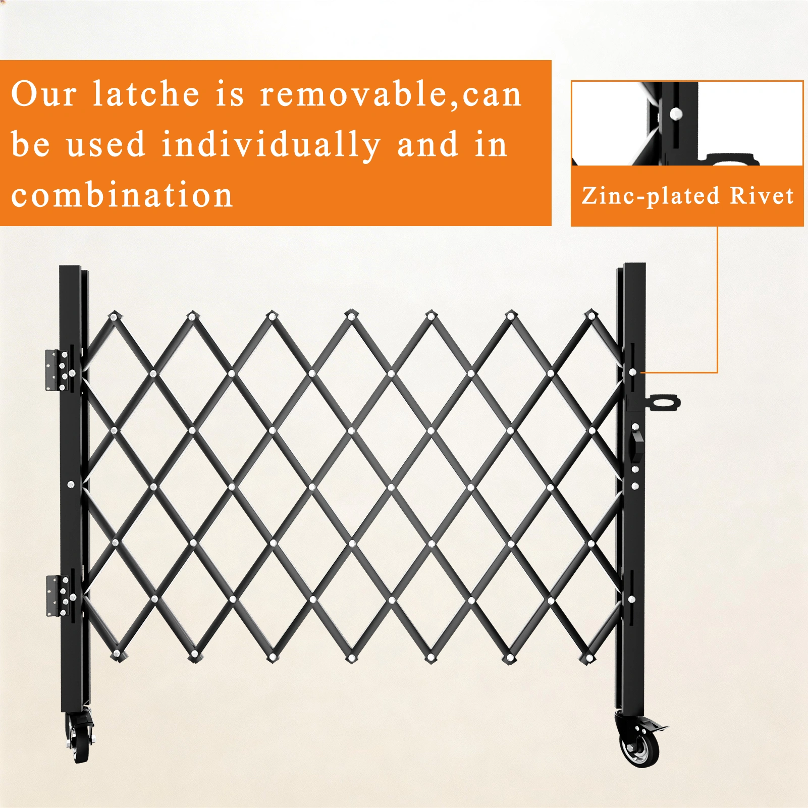 Foldable Security Gate, Expandable Safety Barrier, 360° Swivel Casters Lockable, Portable Rolling Barricade for Garage Warehouse Driveway Pool, 51.57"H x 42"W view 3