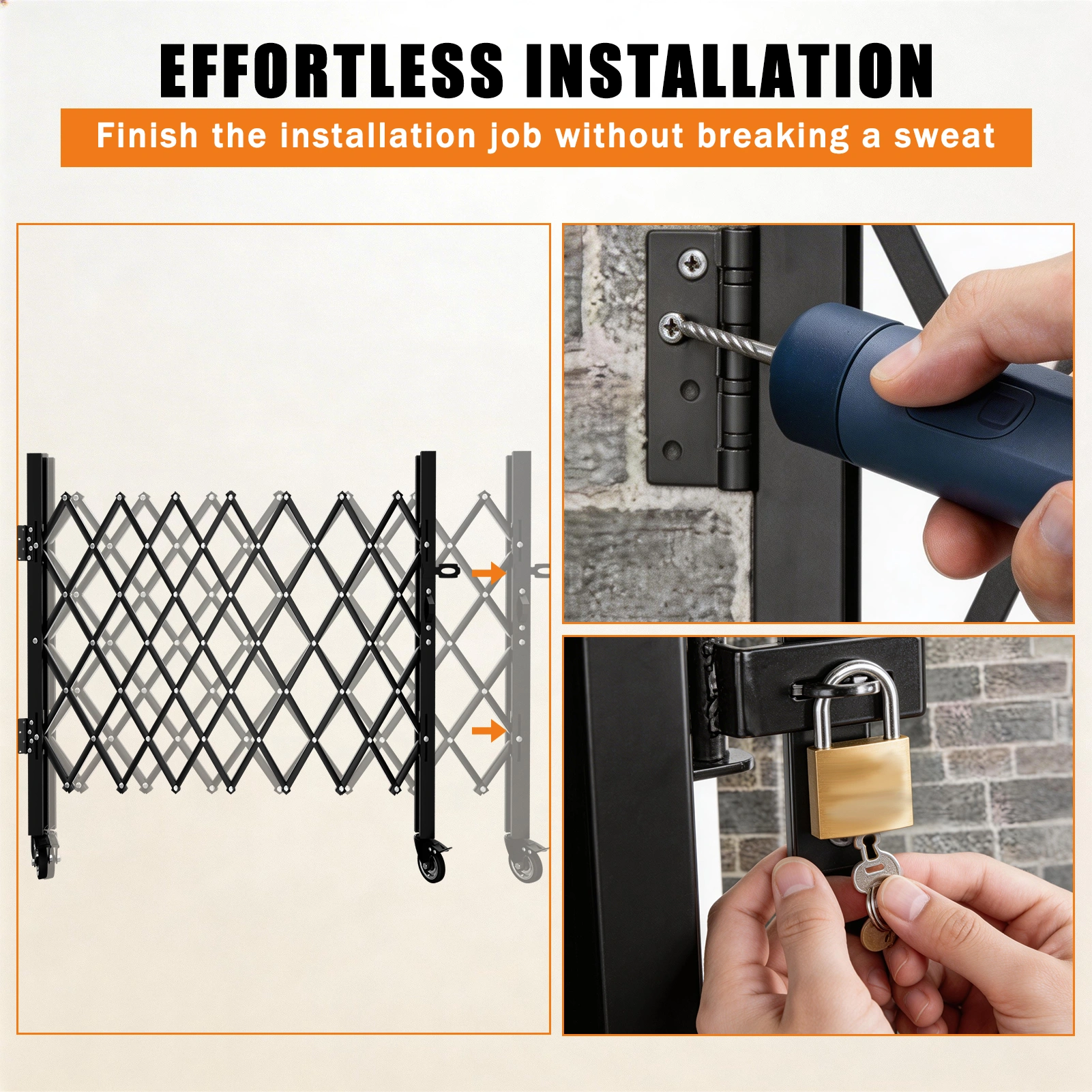 Foldable Security Gate, Expandable Safety Barrier, 360° Swivel Casters Lockable, Portable Rolling Barricade for Garage Warehouse Driveway Pool, 51.57"H x 42"W view 5