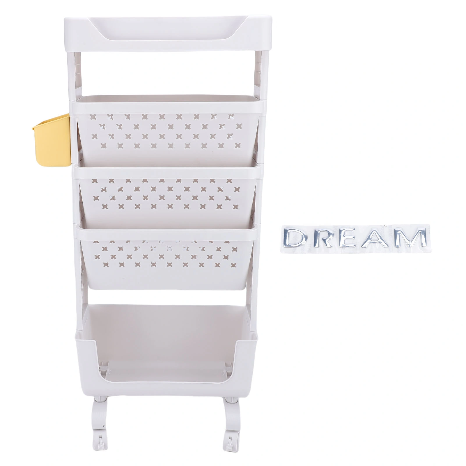 5-Tier Rolling Book Cart with Lockable Casters, White PP Utility Storage Organizer Bookshelf for Study, Office & Bedroom view 2