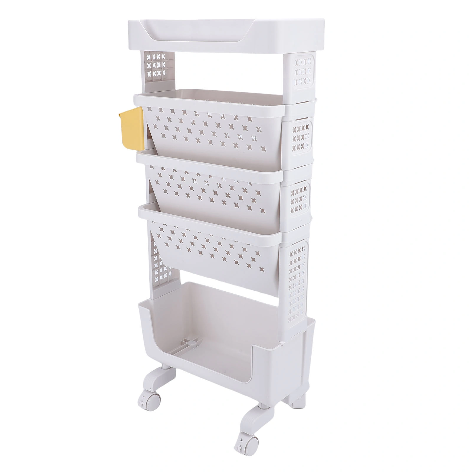 5-Tier Rolling Book Cart with Lockable Casters, White PP Utility Storage Organizer Bookshelf for Study, Office & Bedroom view 4