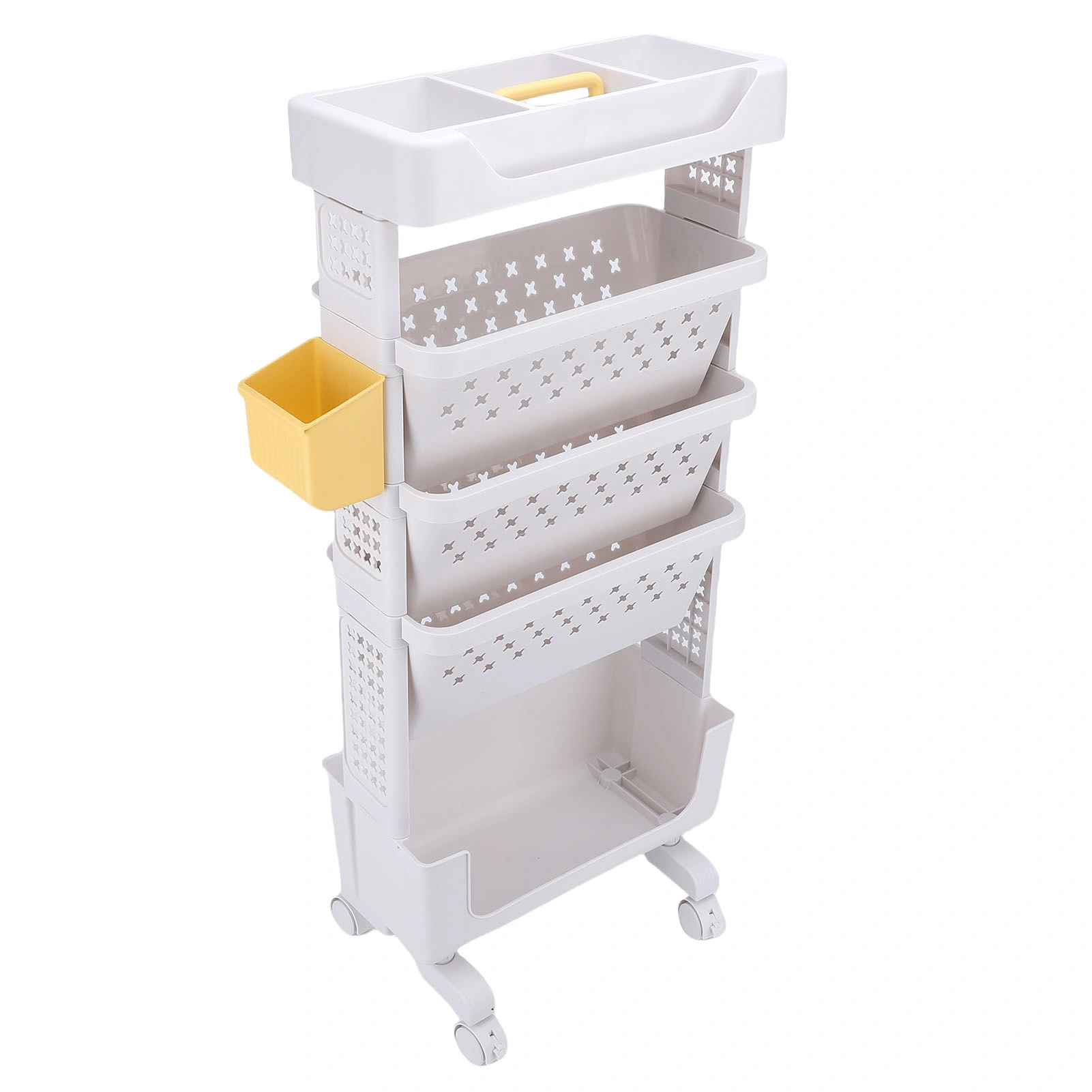 5-Tier Rolling Book Cart with Lockable Casters, White PP Utility Storage Organizer Bookshelf for Study, Office & Bedroom view 5