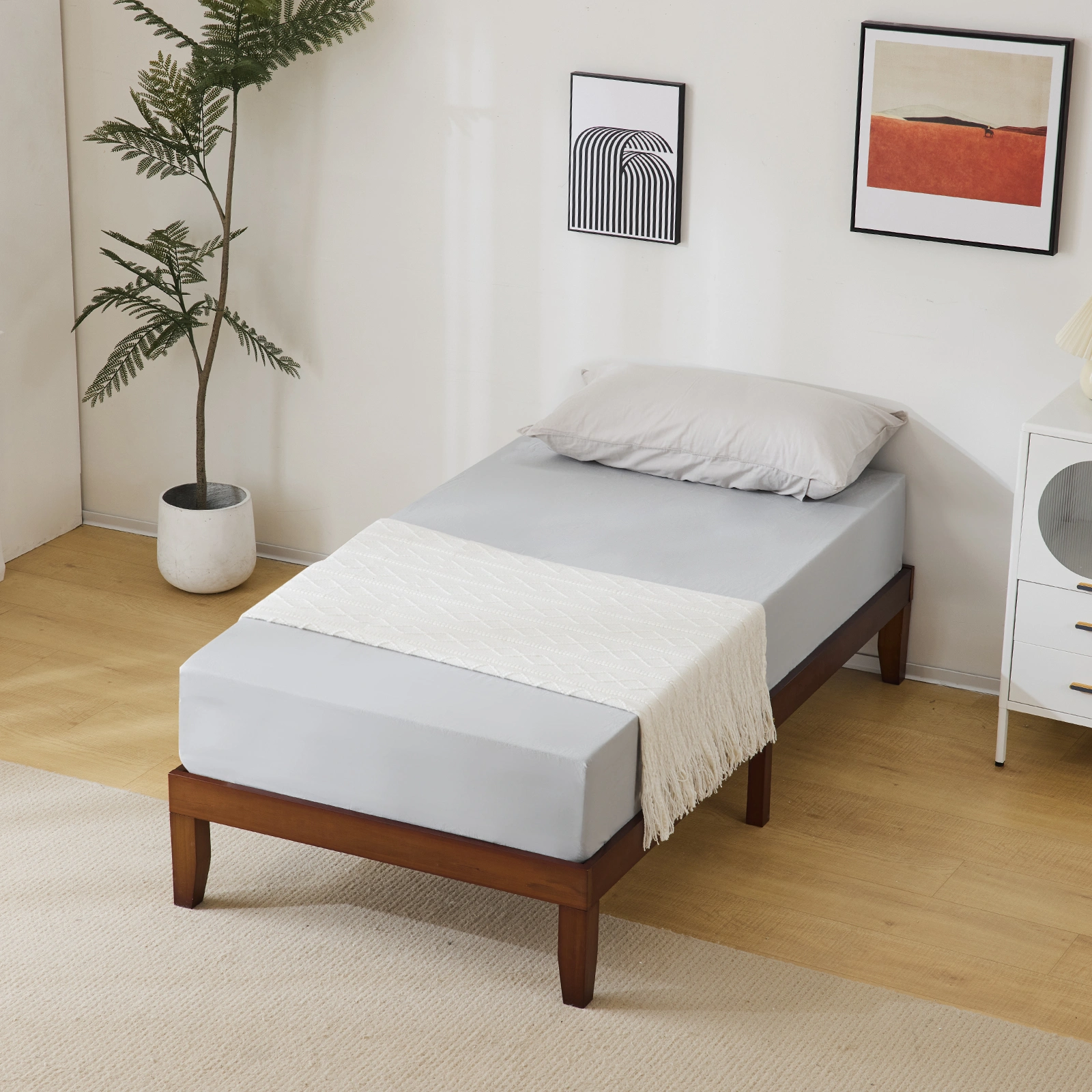 Twin Basic Bed Frame Pine Wood Painted Surface Bed Single Bed 74.41*37.99*12in Coffee view 6