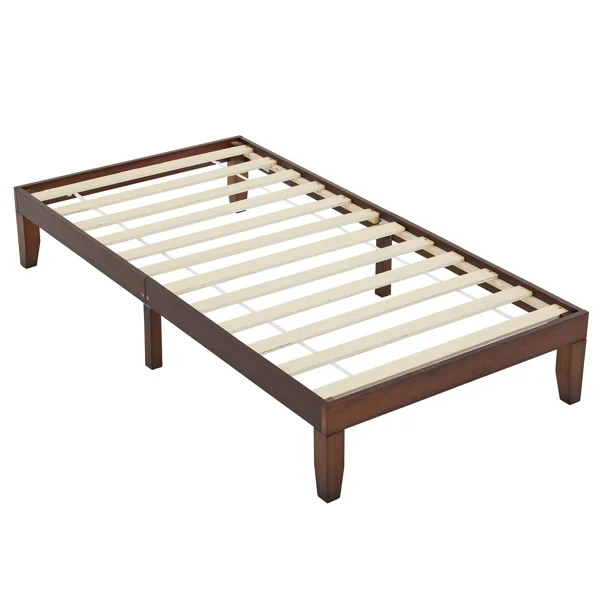 Twin Basic Bed Frame Pine Wood Painted Surface Bed Single Bed 74.41*37.99*12in Coffee view 2