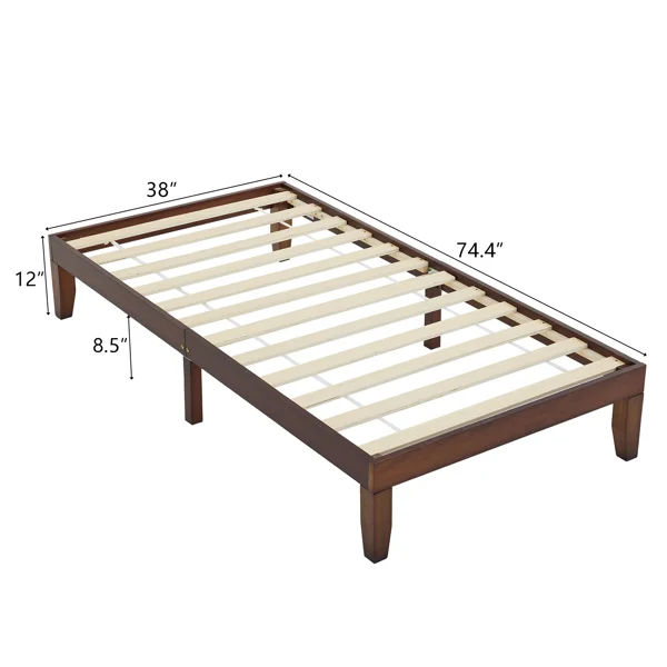 Twin Basic Bed Frame Pine Wood Painted Surface Bed Single Bed 74.41*37.99*12in Coffee view 3