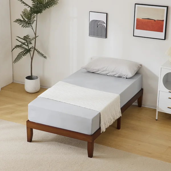 Twin Basic Bed Frame Pine Wood Painted Surface Bed Single Bed 74.41*37.99*12in Coffee view 6
