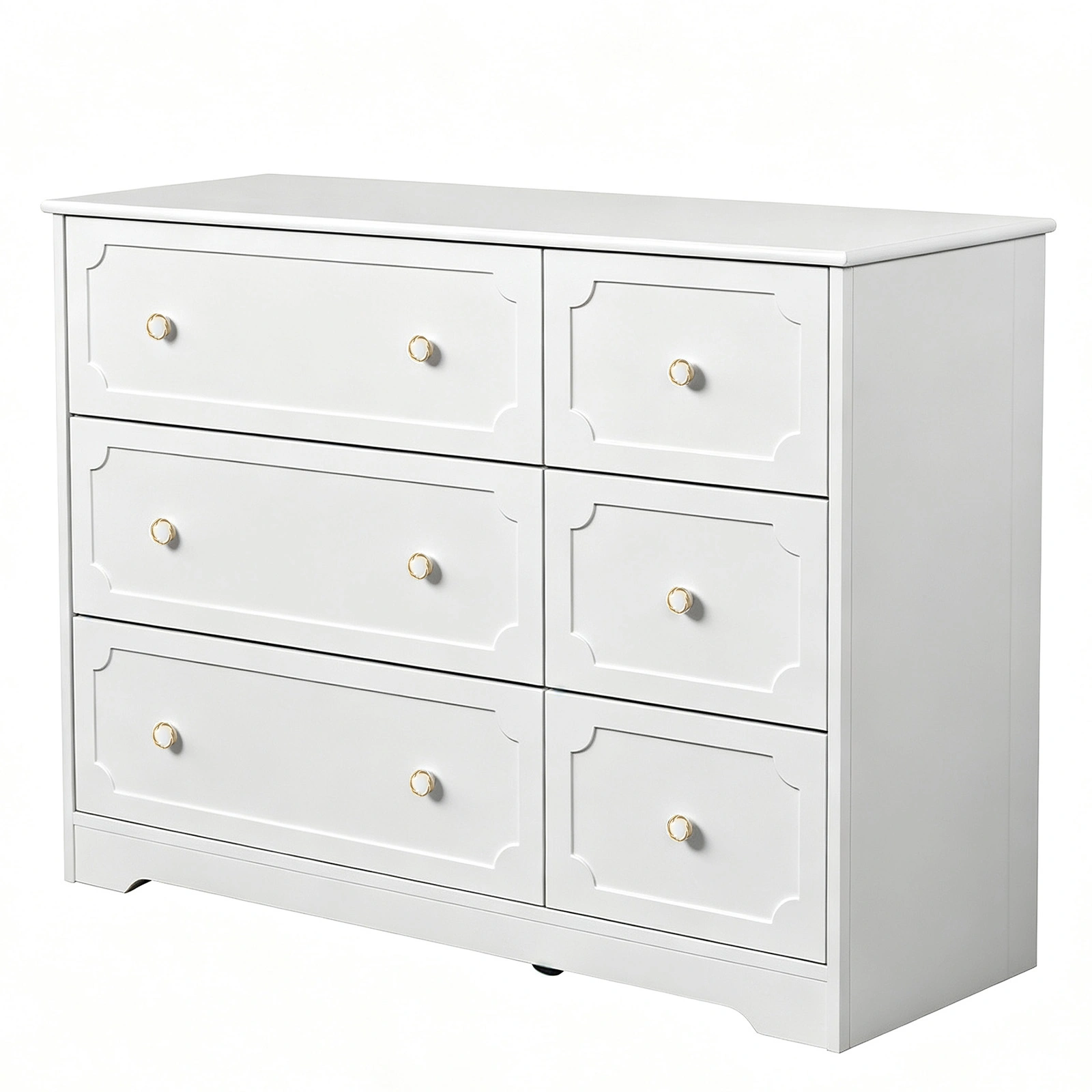 Left 3 Large Drawers + Right 3 Small Drawers MDF Painted Drawer Cabinet 42.52*15.75*32.28in White view 4
