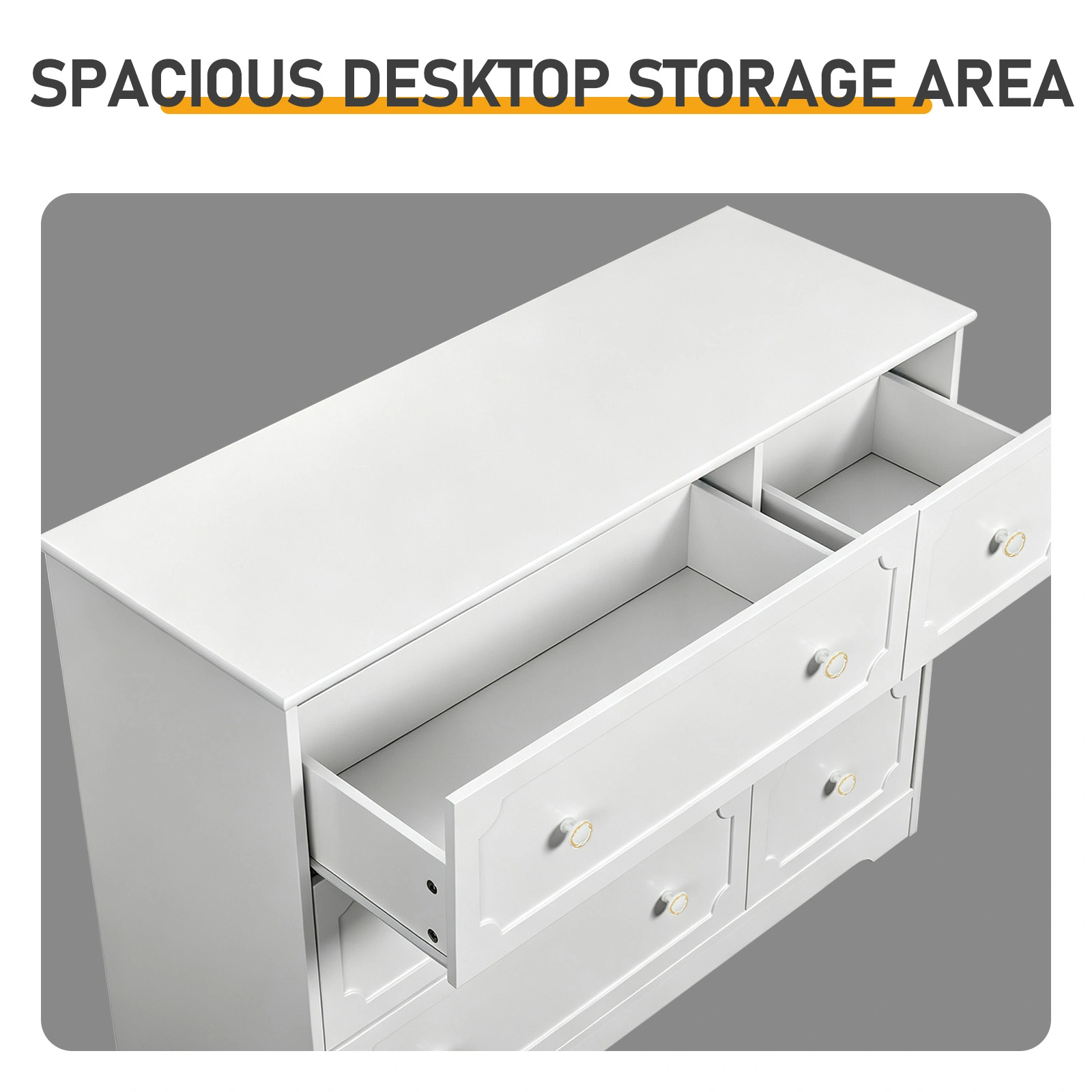 Left 3 Large Drawers + Right 3 Small Drawers MDF Painted Drawer Cabinet 42.52*15.75*32.28in White view 6