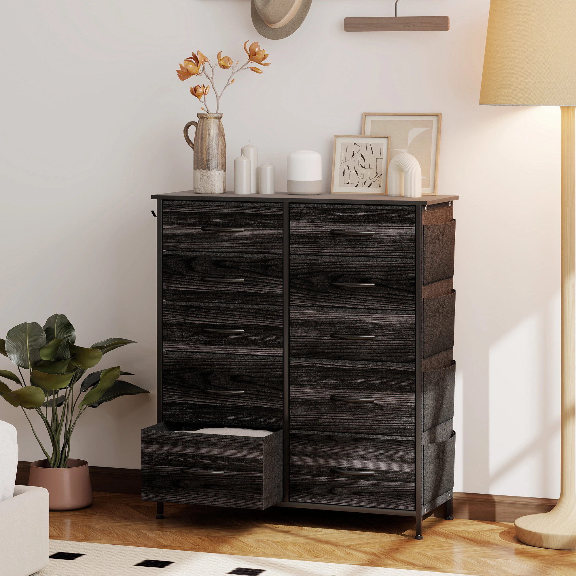 Wood Storage Chest of Drawers - 4 Tier Organizing Bin with Lid, Large Capacity Wooden Craft Box for Blankets, Toys & Kitchen Supplies