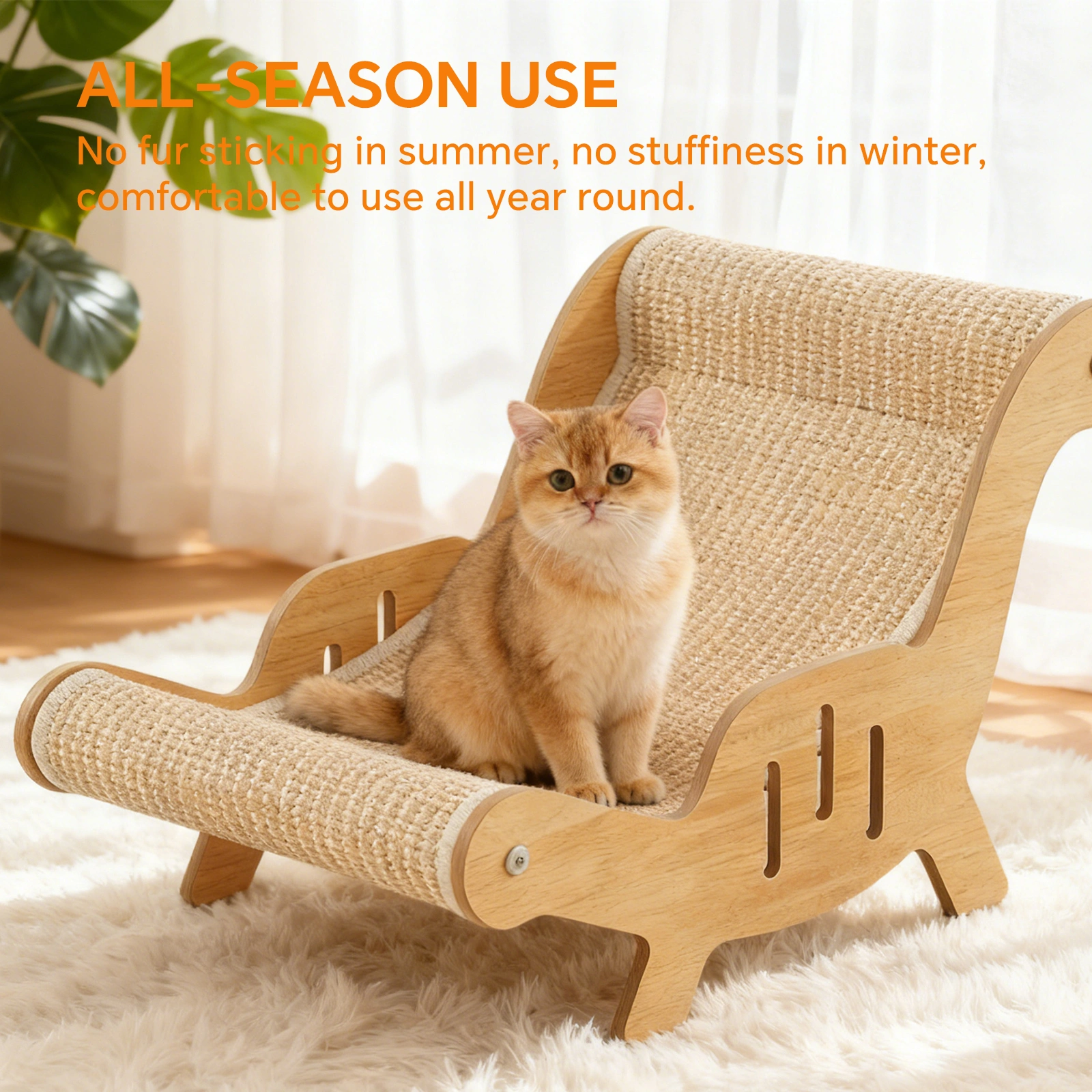 C-type all inclusive sisal cat lounge chair - integrated aesthetic, a natural decompression and relaxation place for cats view 3