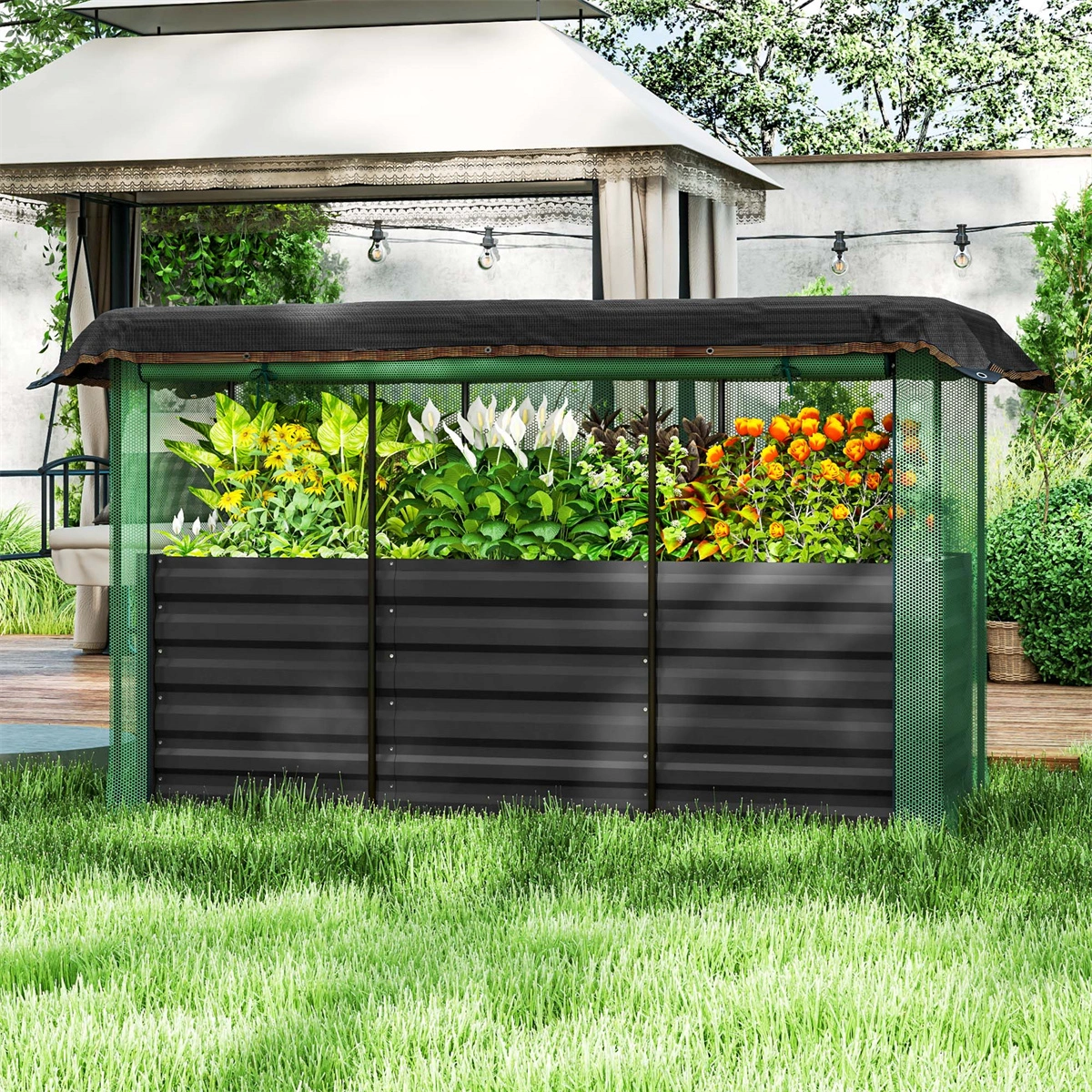 Galvanized Steel Planter Box - Large Outdoor Garden Flower Pot, Rust-Resistant Metal Raised Bed for Patio, Yard, Deck
