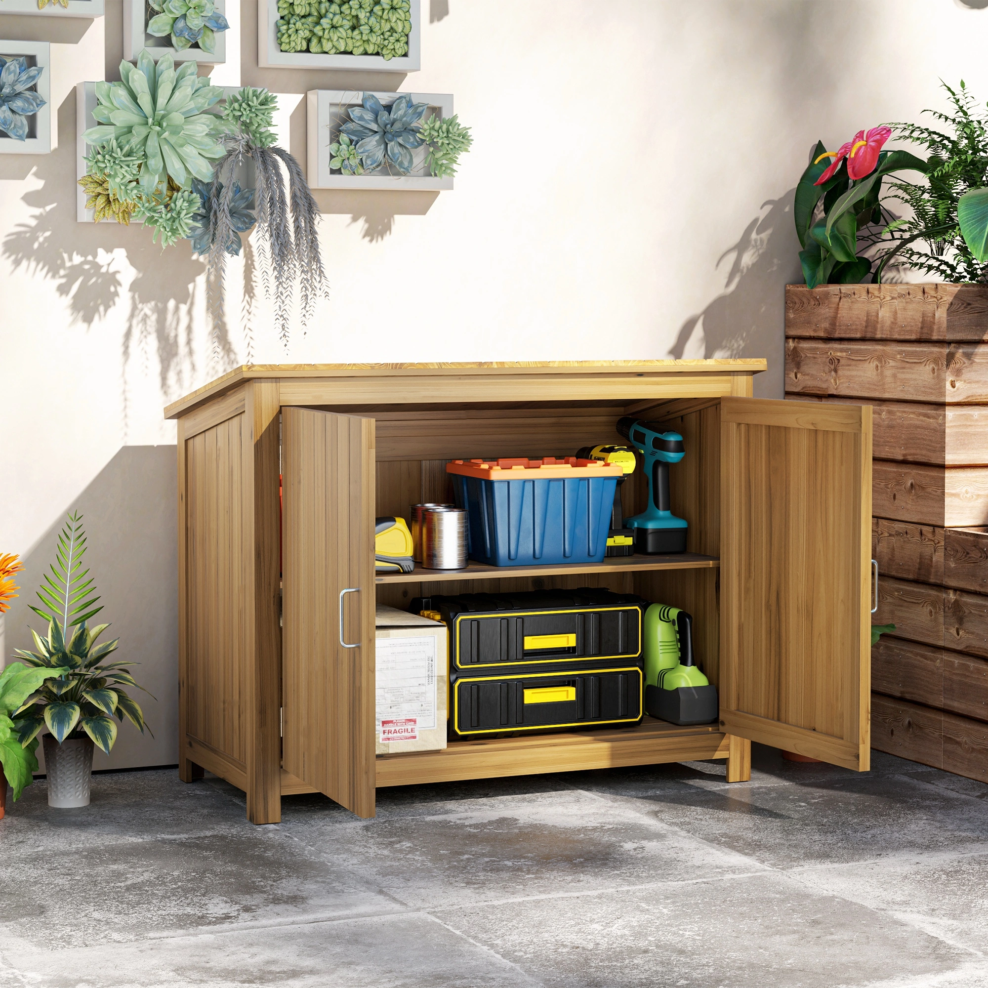 Large Outdoor Storage Box, 140 Gallon Deck Box, Weatherproof Resin Garden Storage with Ventilated Lid, Gray view 2