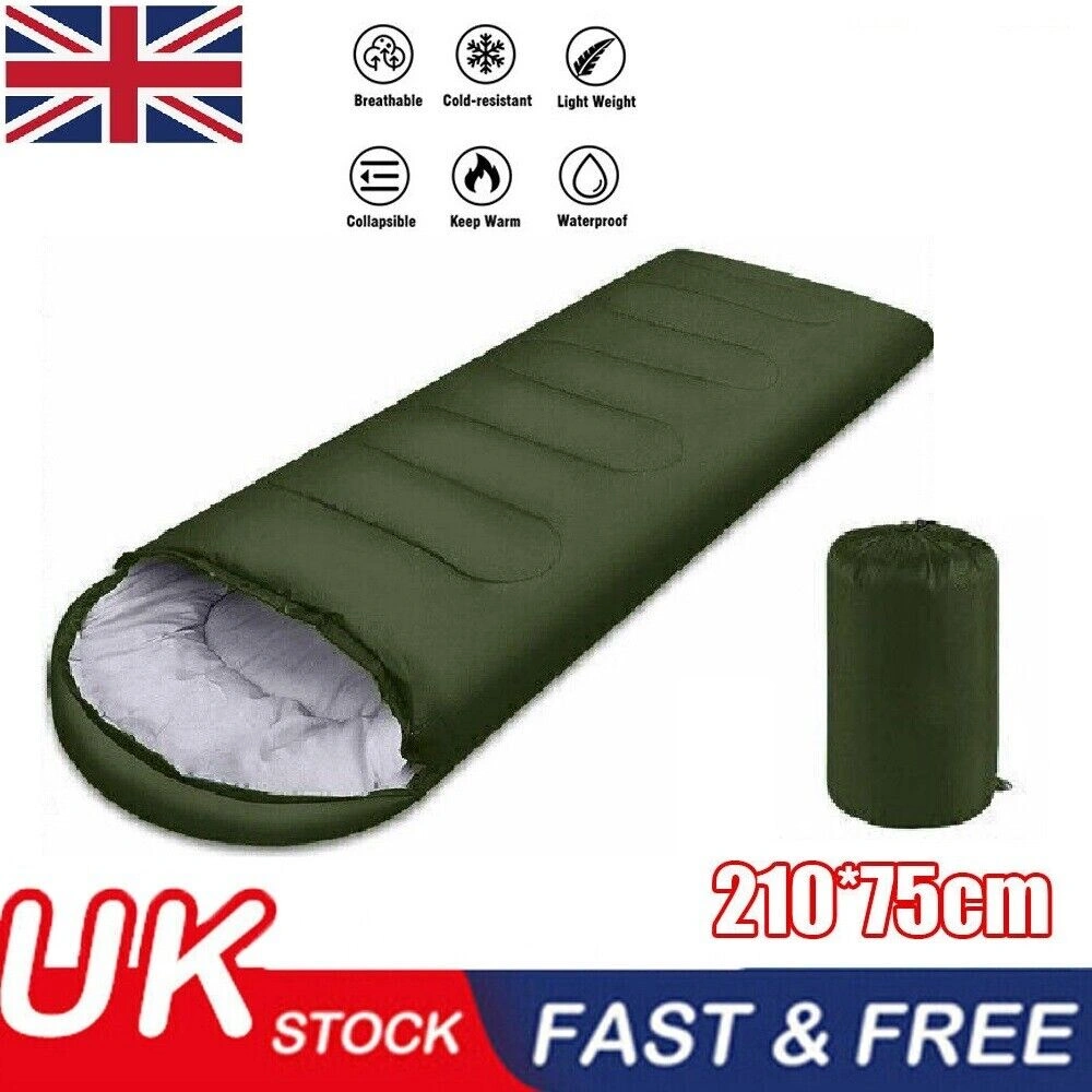 4 Season Single Sleeping Bag Camping Rectangular Envelope Zip Up for Kids & Adults UK