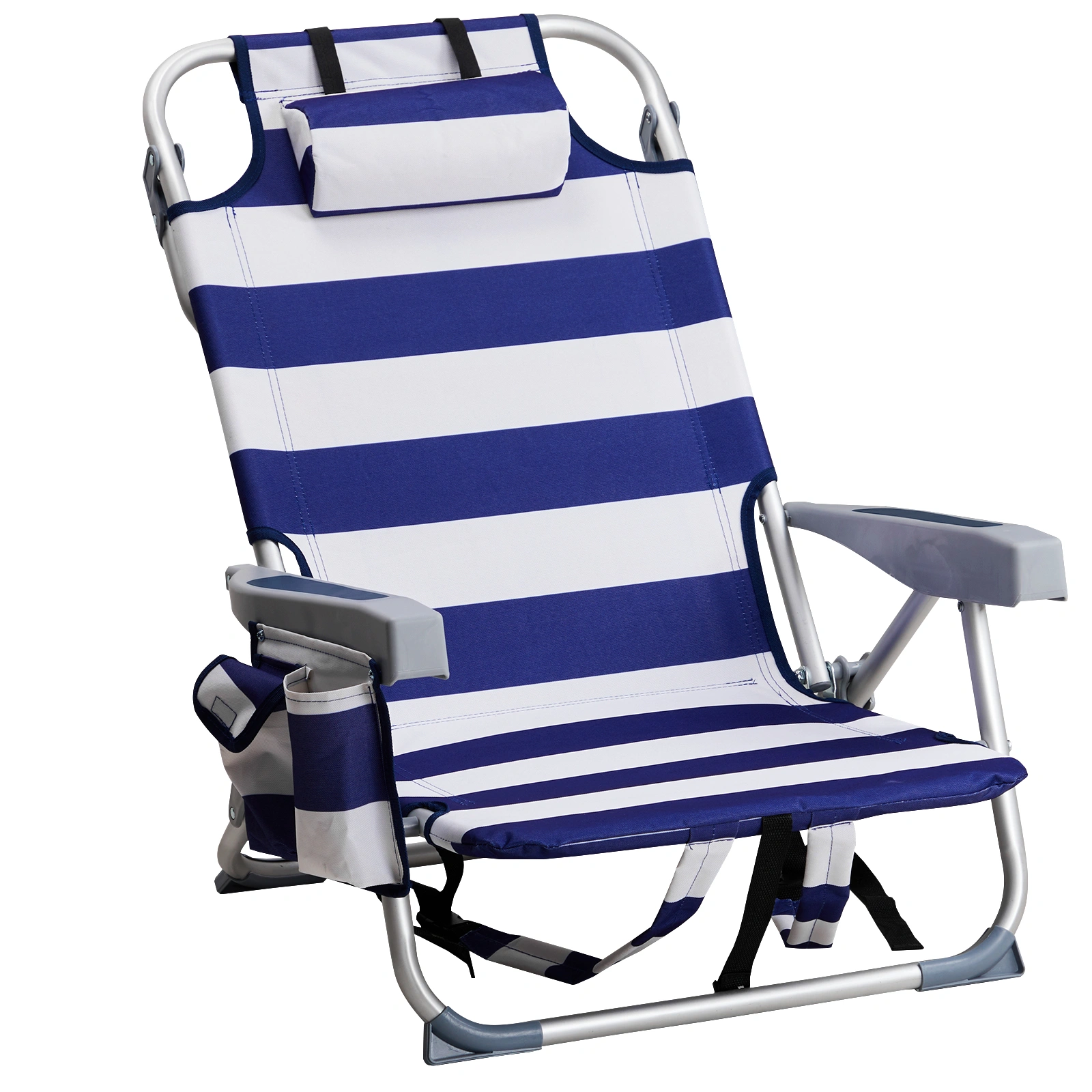 63*65*82cm Short Oxford Cloth Silver White Aluminum Tube Bearing 100kg Beach Chair Blue Stripes view 10