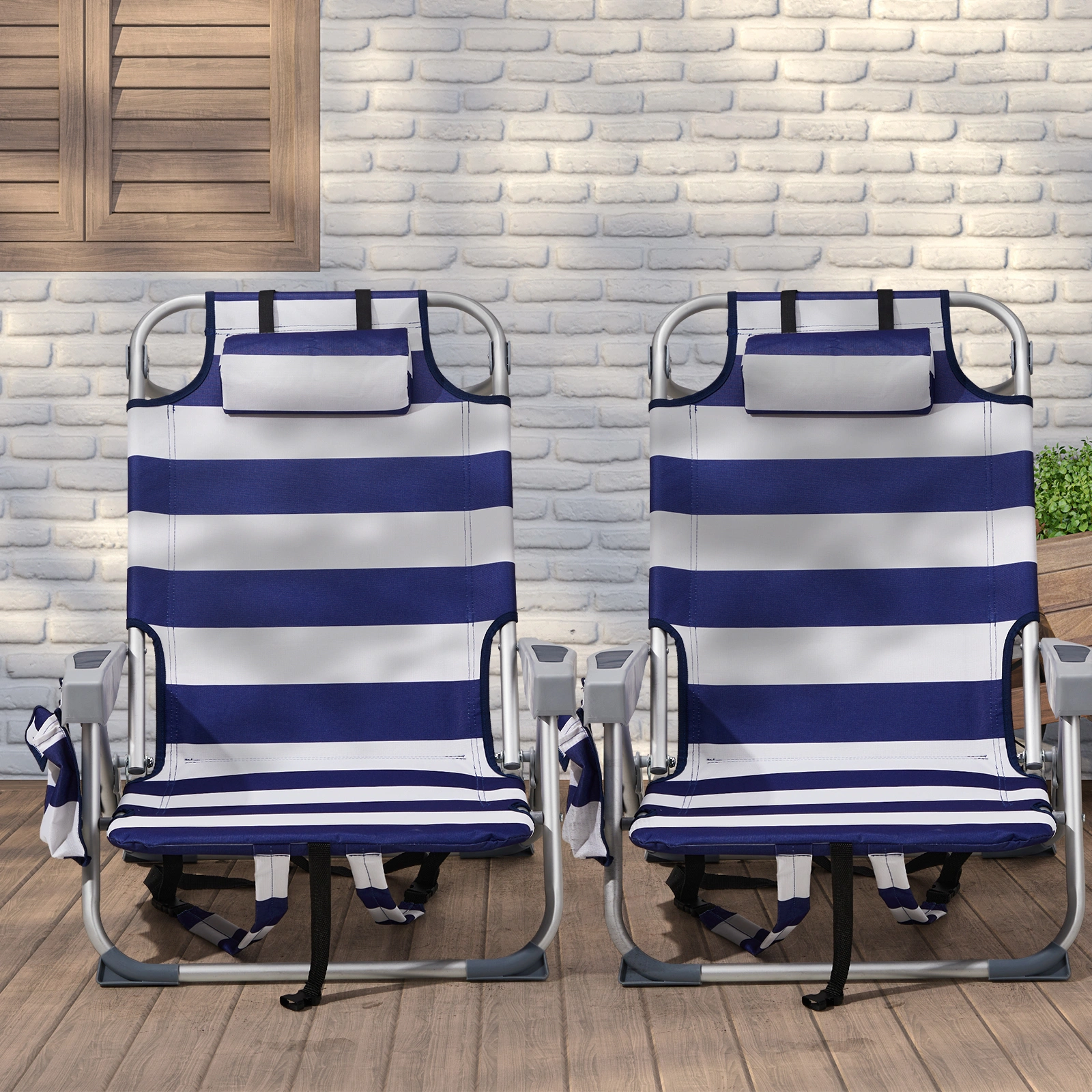 63*65*82cm Short Oxford Cloth Silver White Aluminum Tube Bearing 100kg Beach Chair Blue Stripes view 6