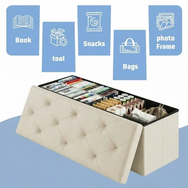 43 Inches Folding Storage Ottoman Bench, Storage Chest, Foot Rest Stool, Bedroom Bench with Storage, Beige (Shipment from Walmart) view 3