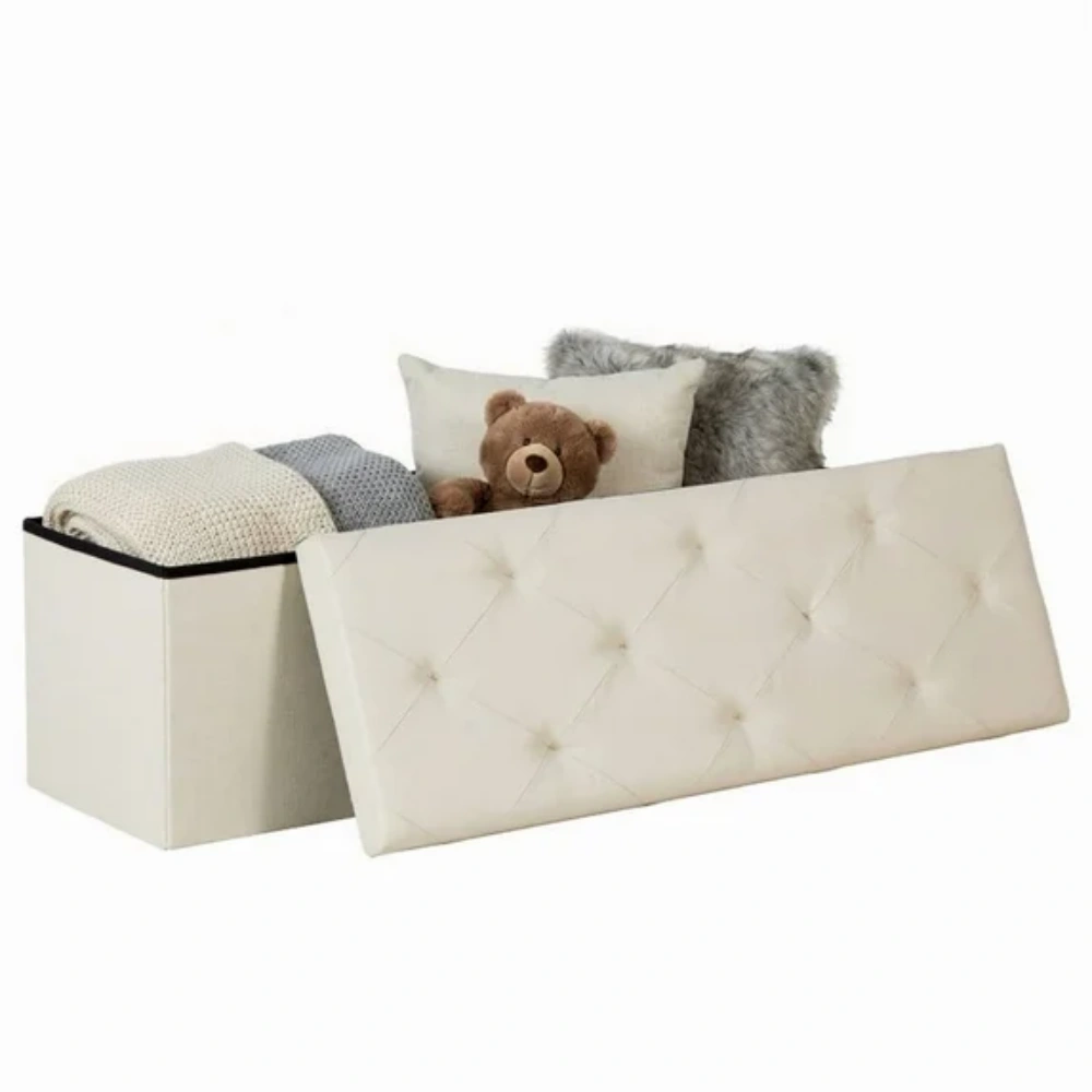 43 Inches Folding Storage Ottoman Bench, Storage Chest, Foot Rest Stool, Bedroom Bench with Storage, Beige (Shipment from Walmart)