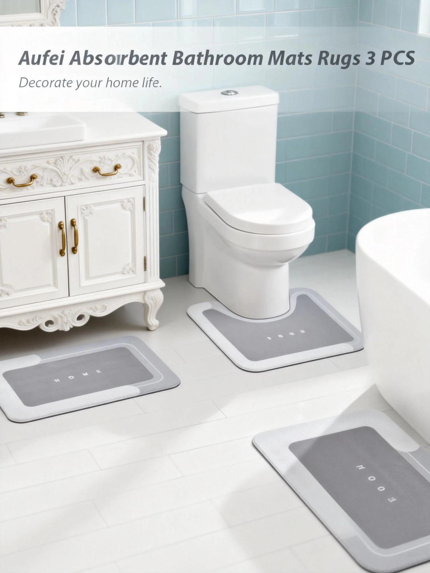 3 Pack Absorbent Bath Mat Set, Quick Drying Non-Slip Rug with Rubber Backing for Bathroom Kitchen Shower, SKU 66814487 view 4
