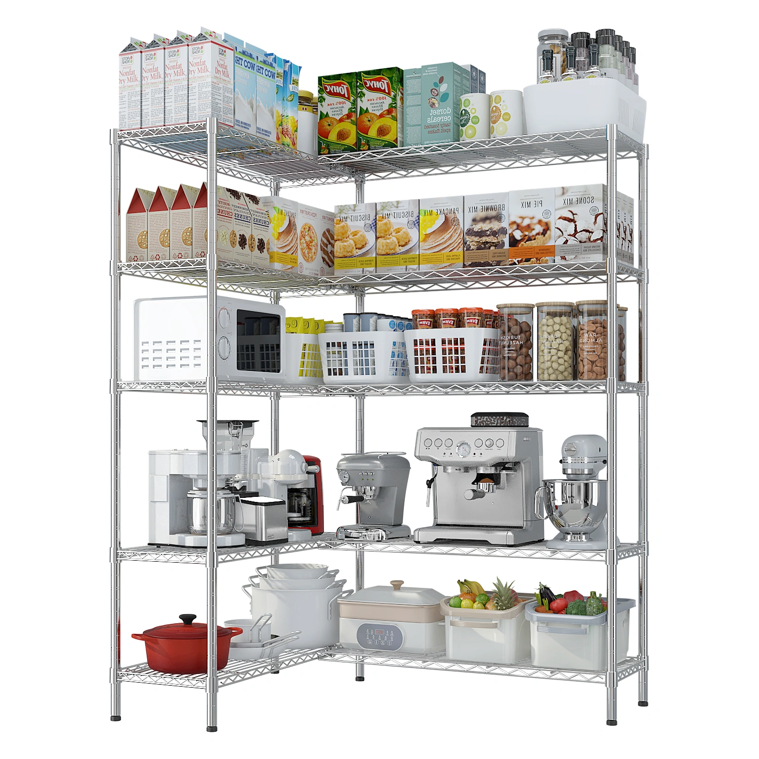 Chrome-Plated Display Stand, 5-Layer Double Row Adjustable Spacing with Feet, 177x40x180cm, Iron view 5