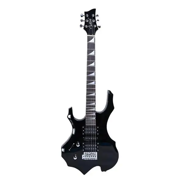 Flame Left Hand Electric Guitar HSH Pickup Shaped Electric Guitar Pack Strap Picks Shake Cable Wrench Tool Black