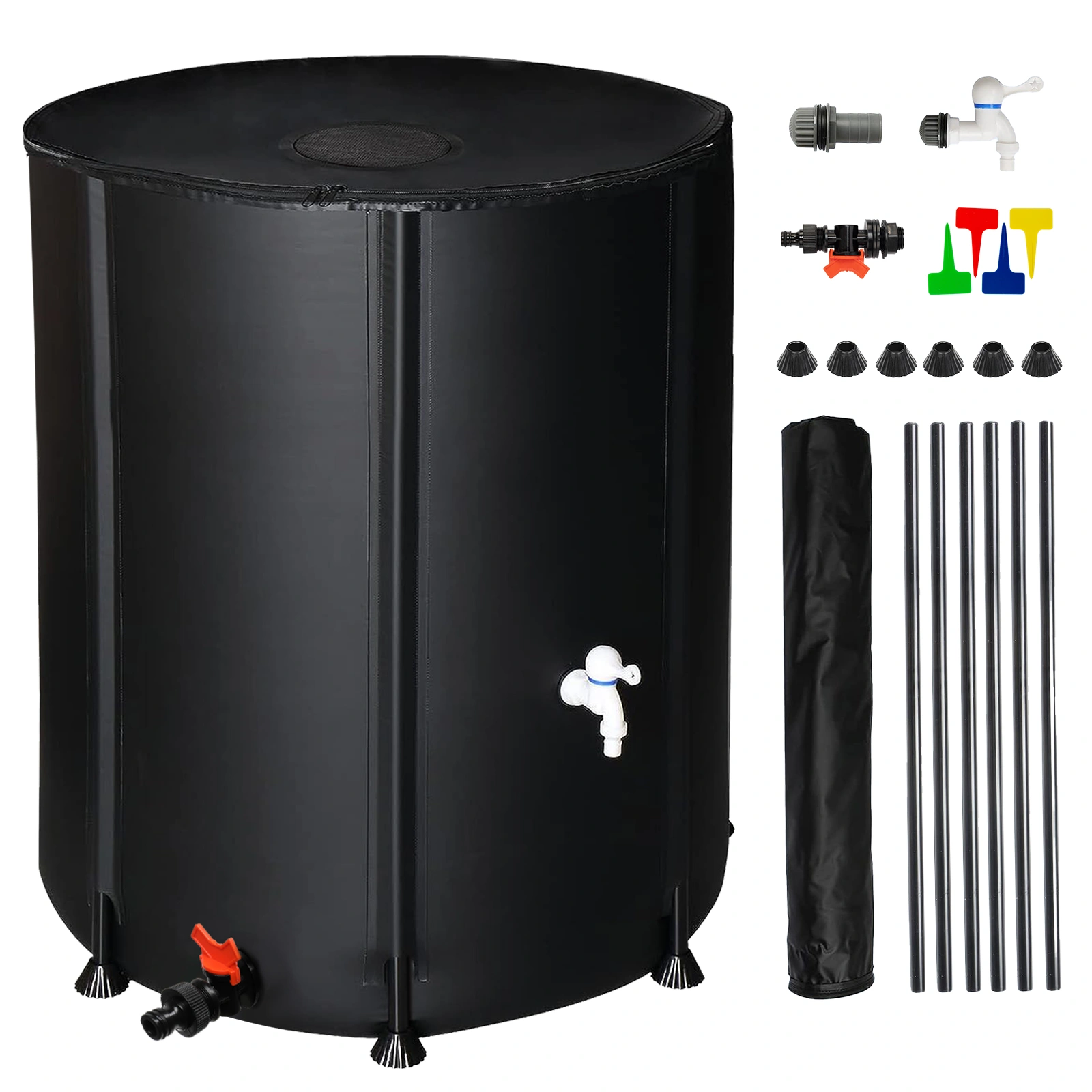 132 Gallon Folding Rain Barrel Water Collector - Black Outdoor Garden Water Storage Tank, Collapsible Rain Barrel for Home & Yard
