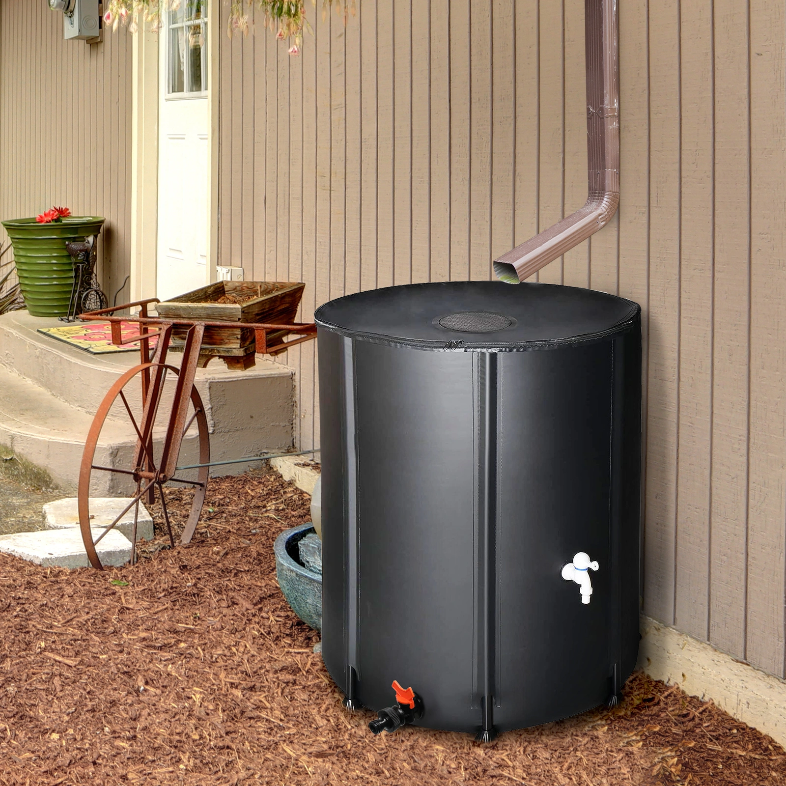 132 Gallon Folding Rain Barrel Water Collector - Black Outdoor Garden Water Storage Tank, Collapsible Rain Barrel for Home & Yard view 10