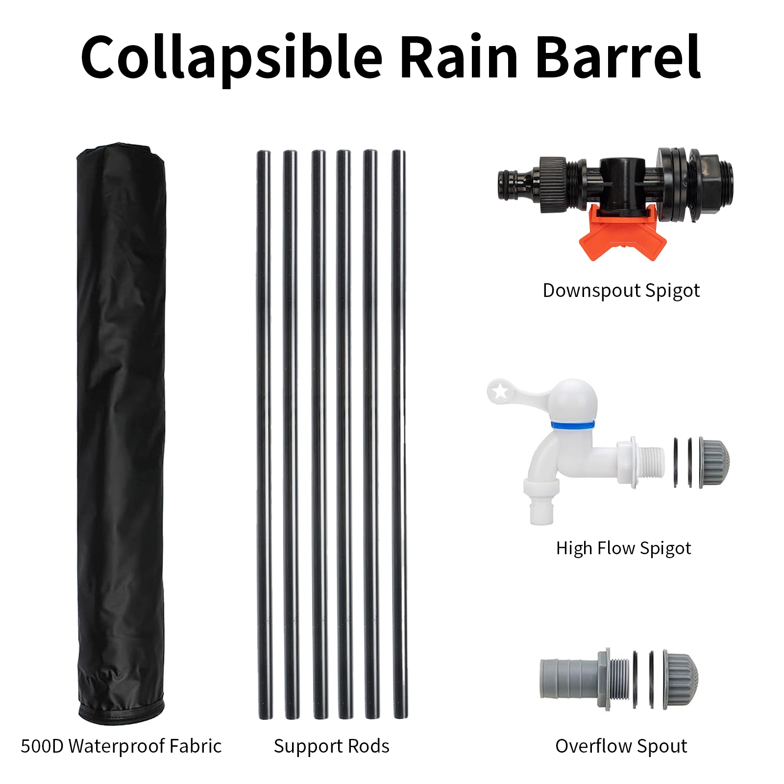 132 Gallon Folding Rain Barrel Water Collector - Black Outdoor Garden Water Storage Tank, Collapsible Rain Barrel for Home & Yard view 4