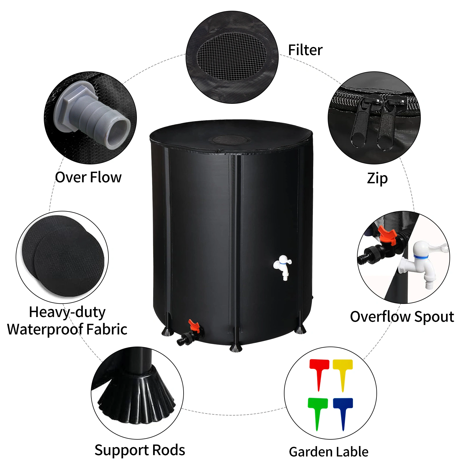 132 Gallon Folding Rain Barrel Water Collector - Black Outdoor Garden Water Storage Tank, Collapsible Rain Barrel for Home & Yard view 6