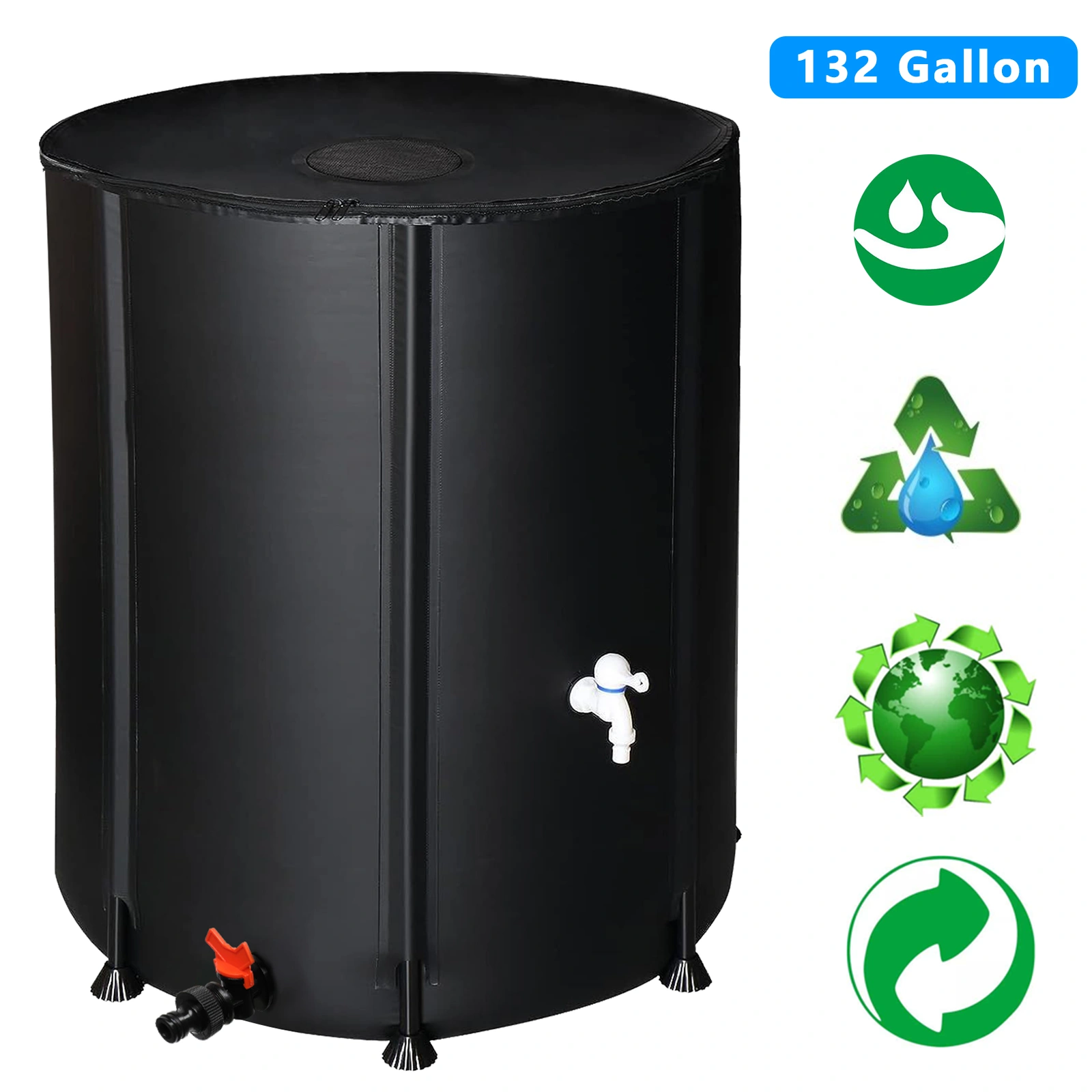 132 Gallon Folding Rain Barrel Water Collector - Black Outdoor Garden Water Storage Tank, Collapsible Rain Barrel for Home & Yard view 7