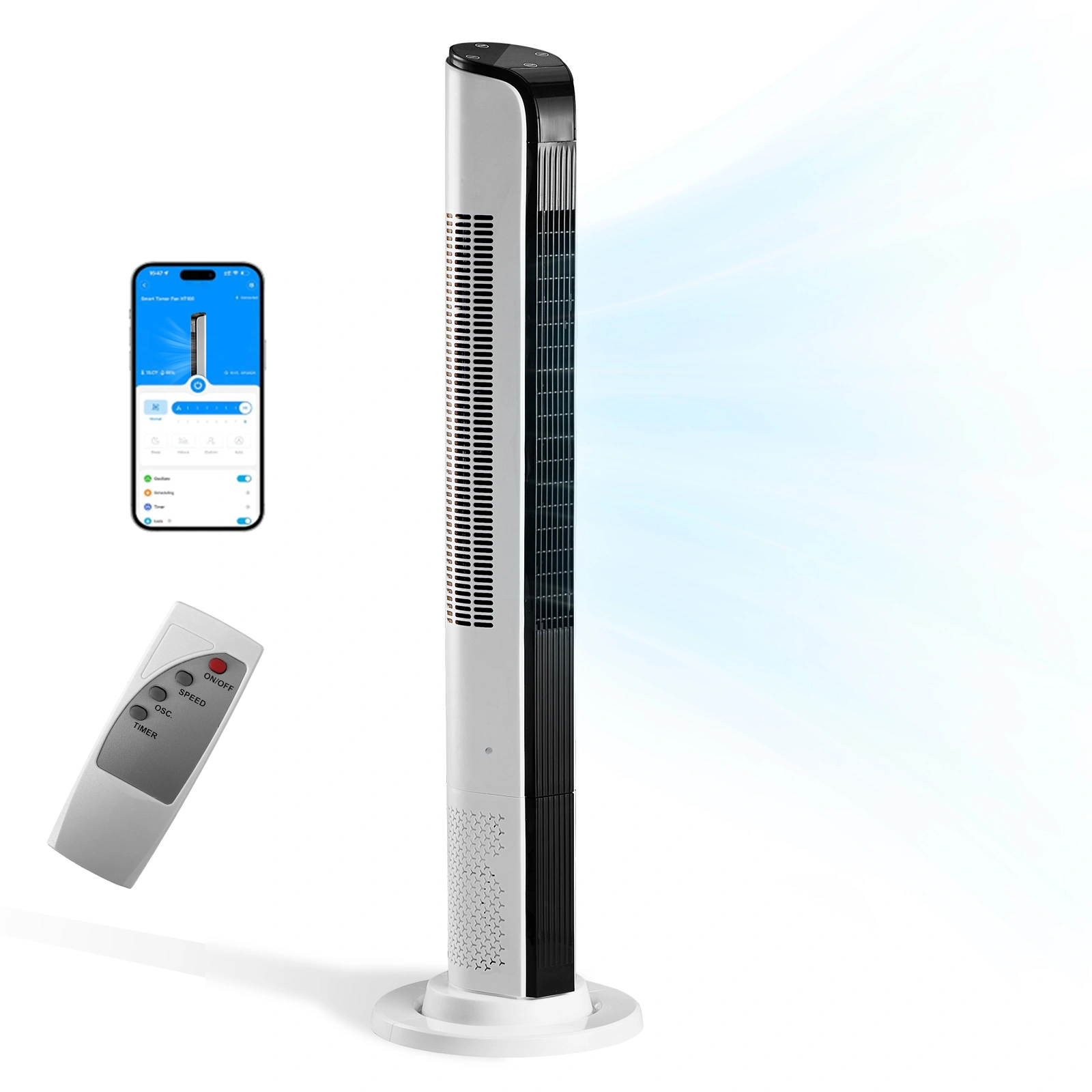 42 Inch Tower Fan, WiFi App/Remote Control, Cylindrical Tower Fan w/Digital Display, 110V 65W All-Copper Motor, 3 Speeds 3 Modes, 12H Timer for Home